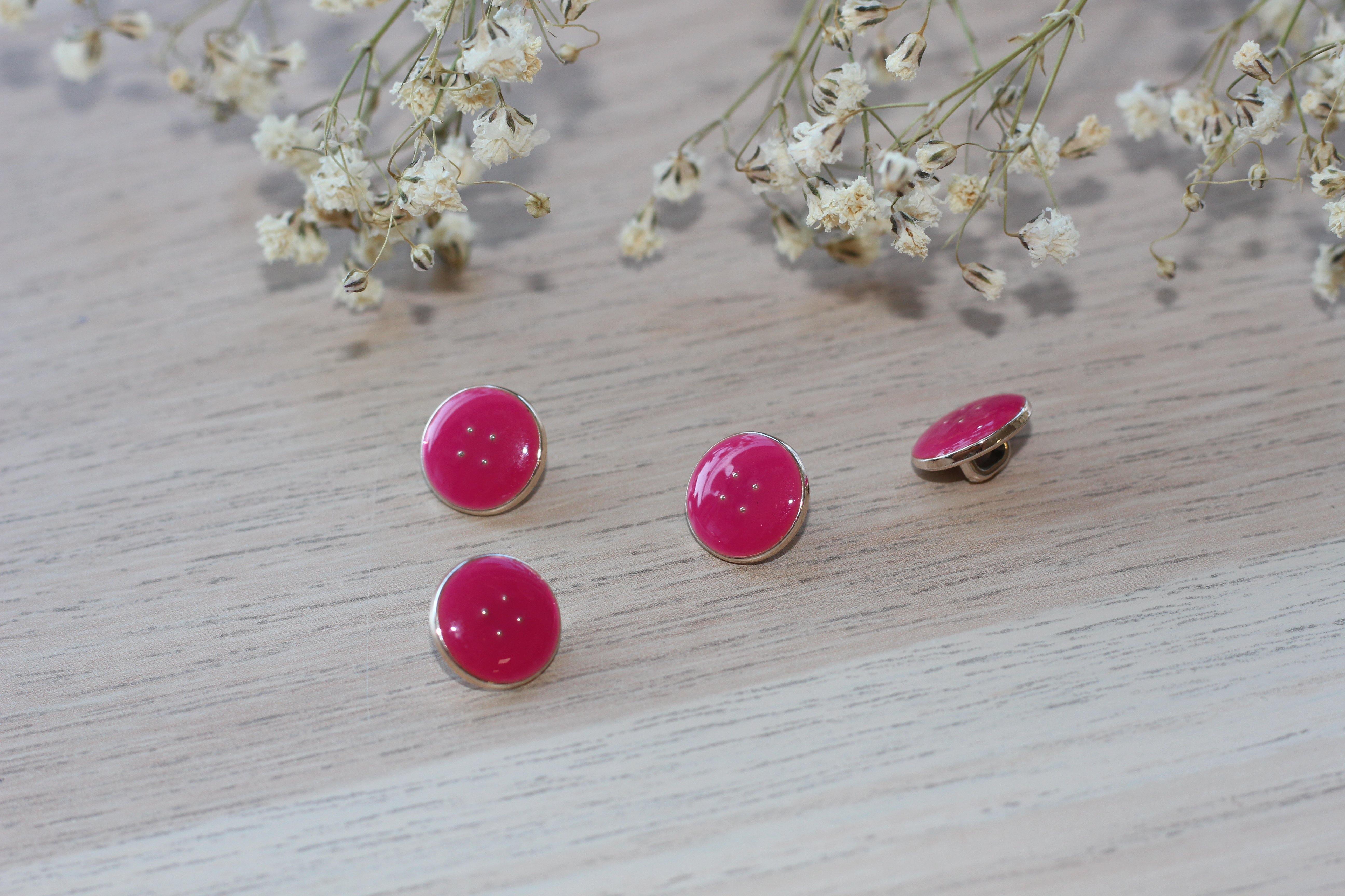 Boutons De Couture Anciens En Rose Cannelé - Lot 3 Tailles Différentes, Mercerie Vintage