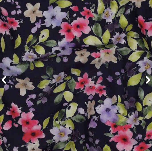 Tissu Viscose - FLOWERS - Bleu marine (vendu x10cm)