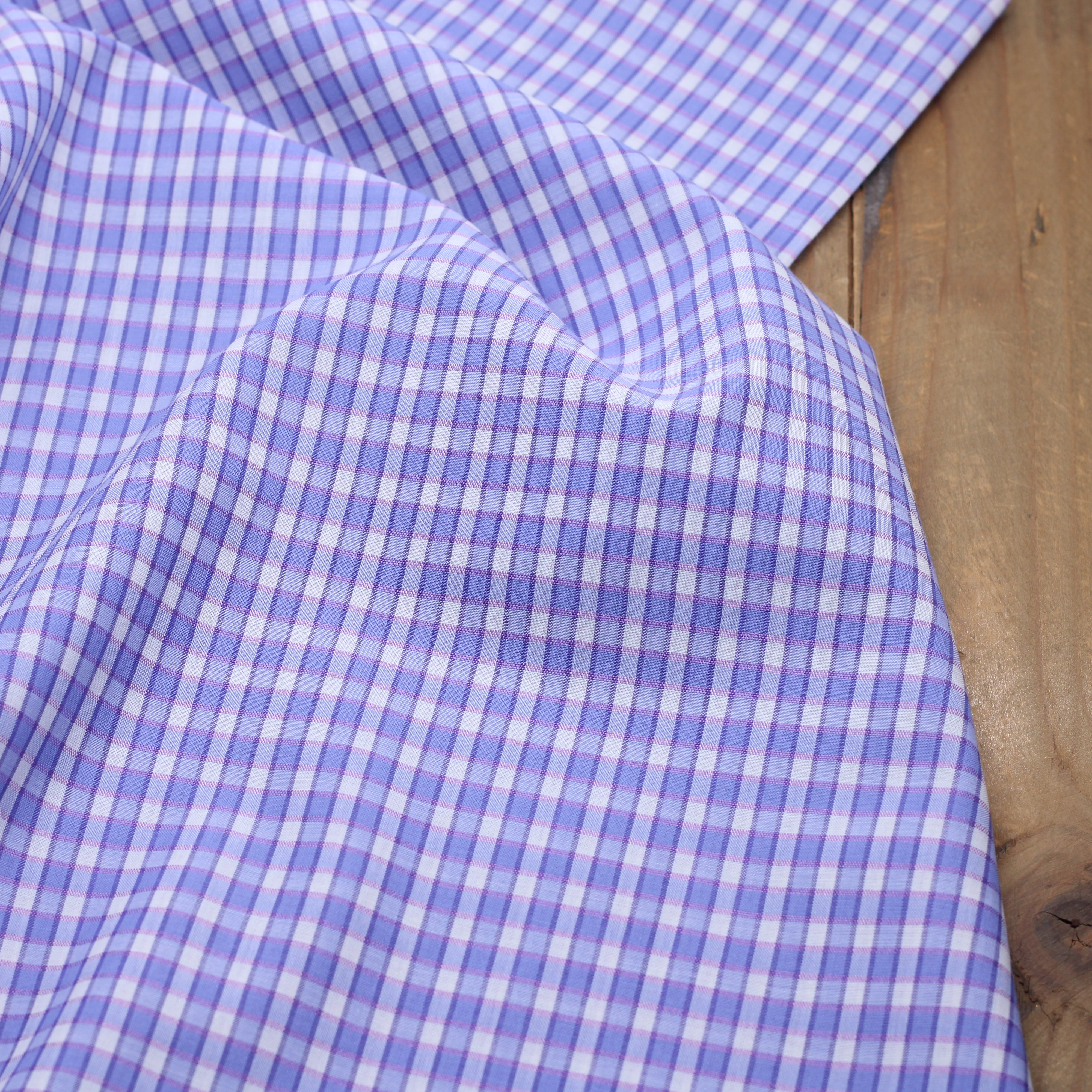 Tissu voile de coton VICHY Fils satinés - Bleu Lavande (Vendu x10cm)