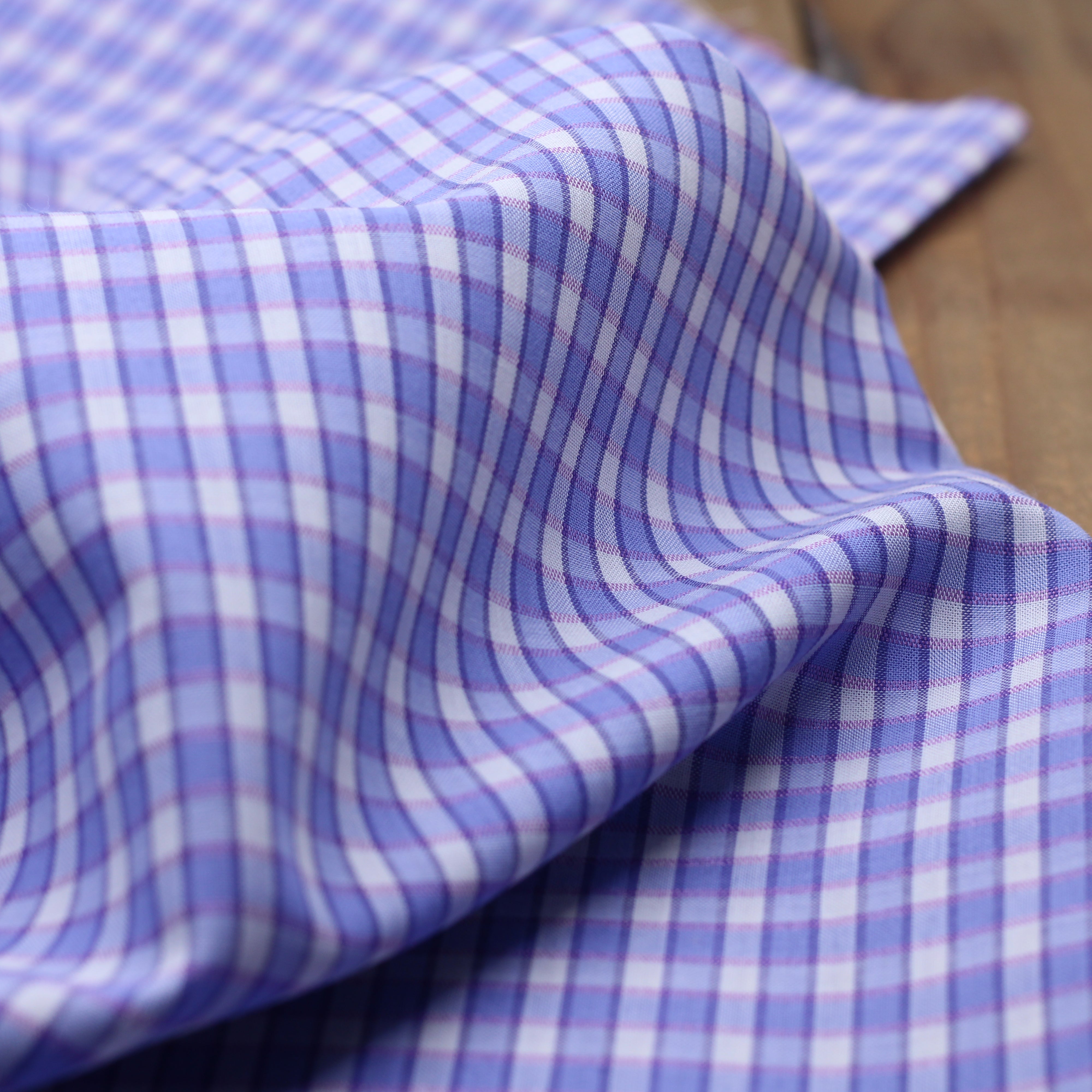 Tissu voile de coton VICHY Fils satinés - Bleu Lavande (Vendu x10cm)