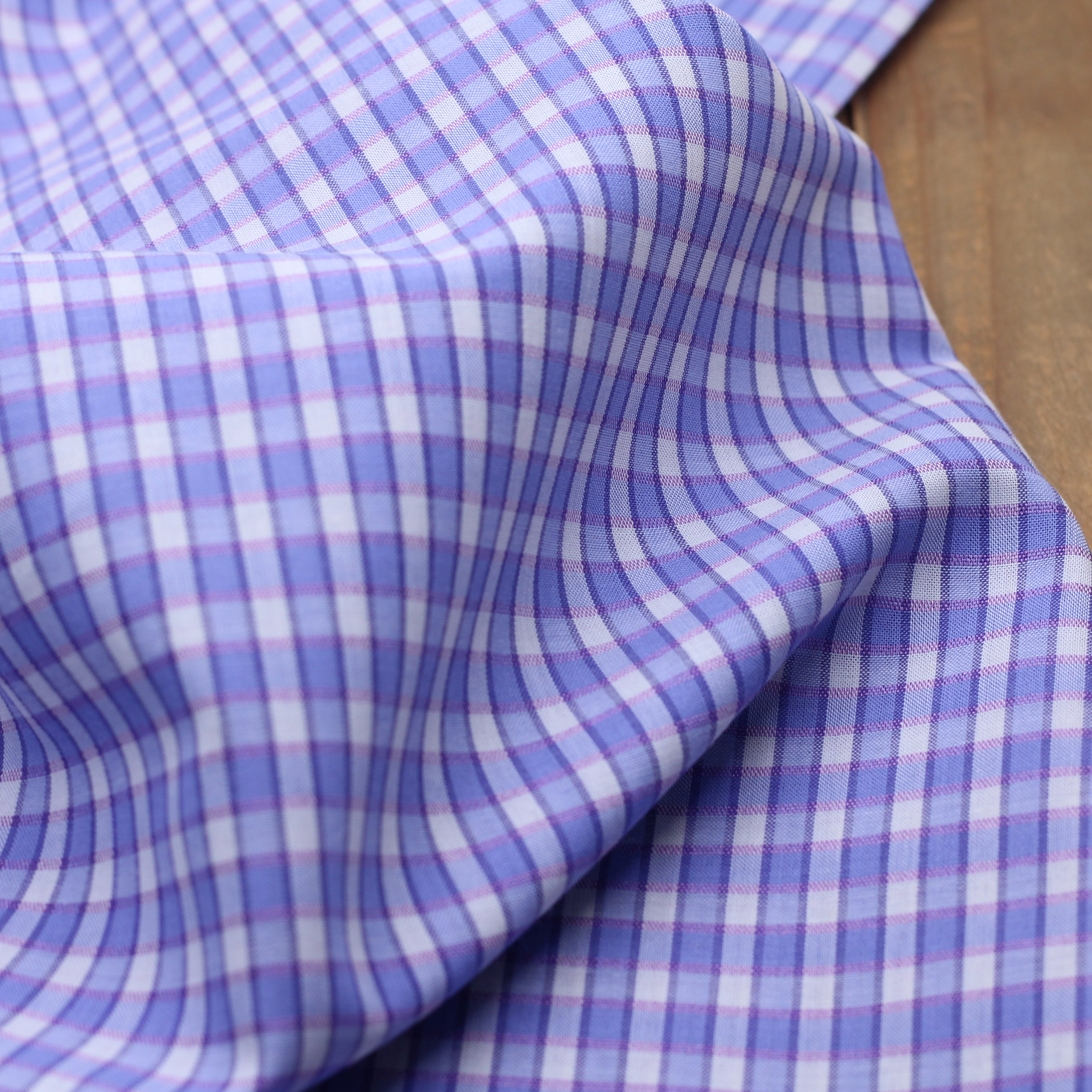 Tissu voile de coton VICHY Fils satinés - Bleu Lavande (Vendu x10cm)