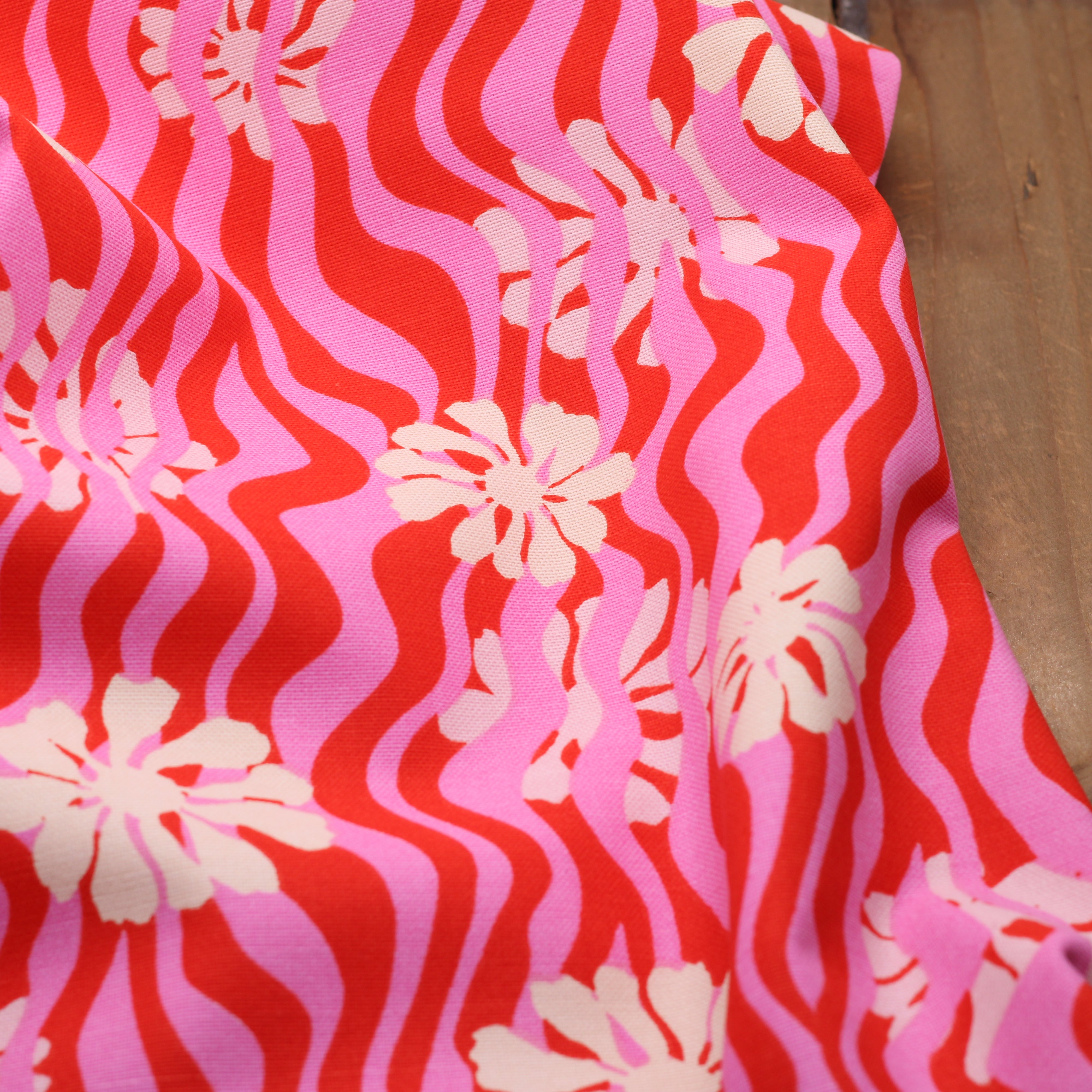 Tissu toile de coton demi Natté de coton - ROZANE -Rose (Vendu x10cm)