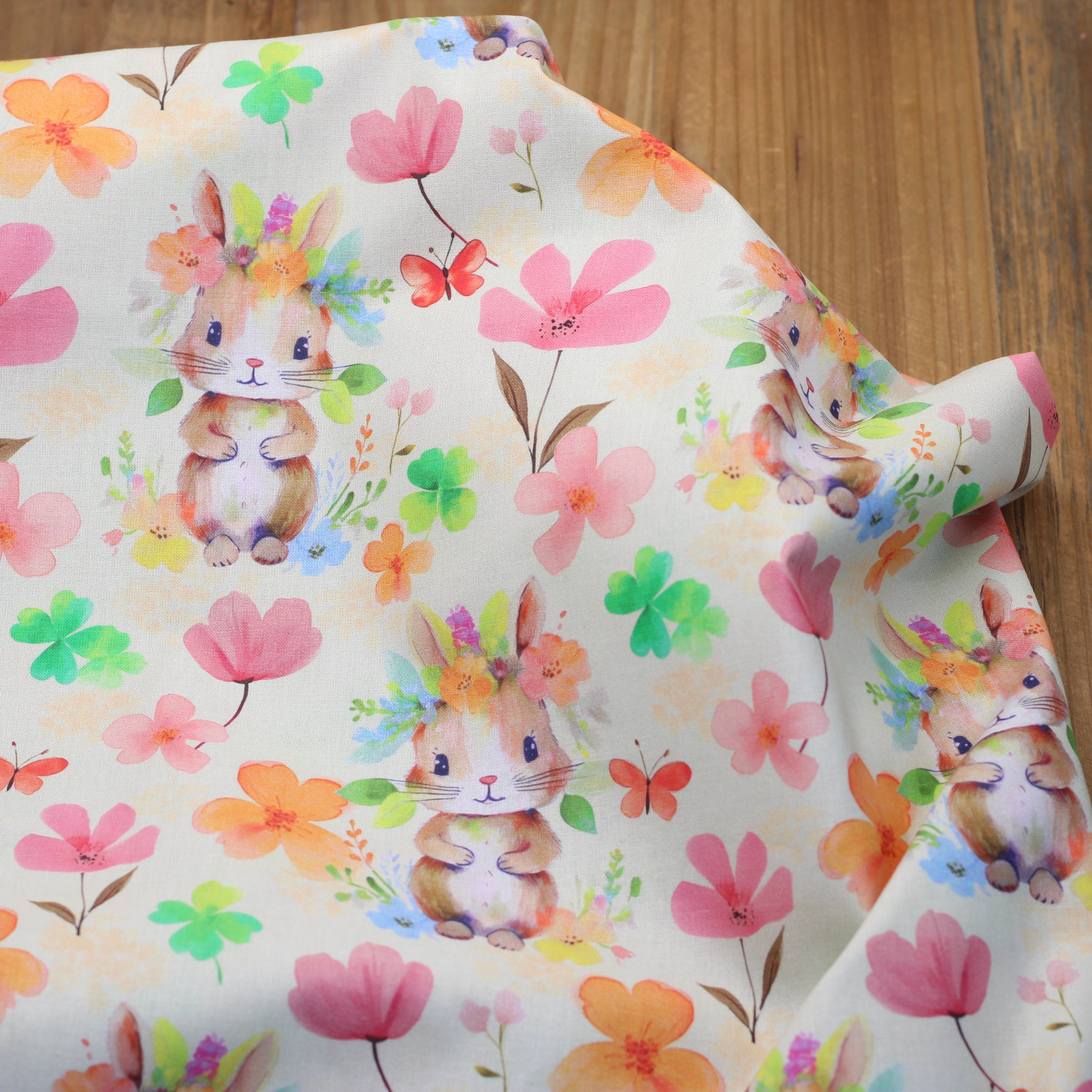 Tissu popeline de coton - BELLI LAPIN - (vendu x10cm)