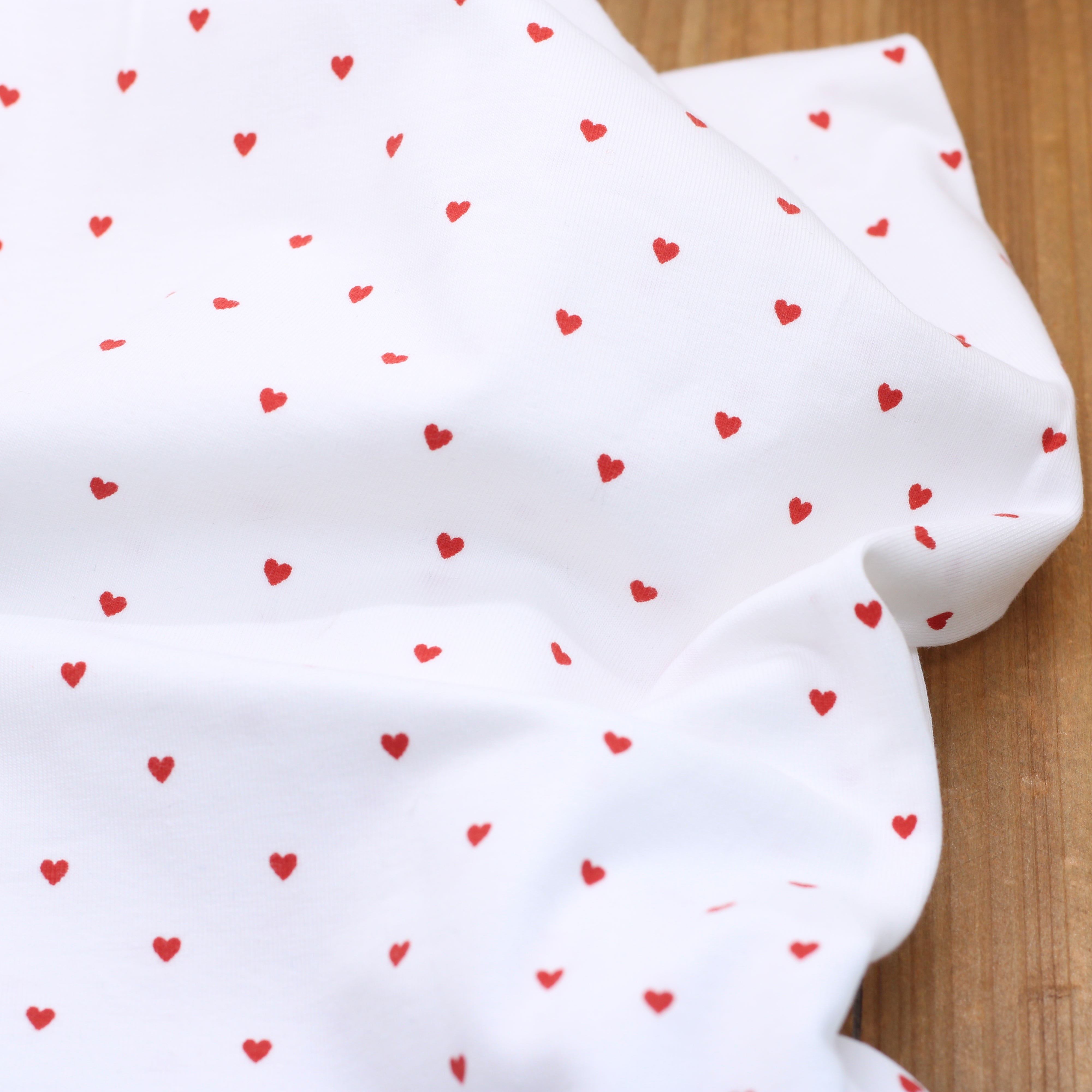 Tissu Jersey de coton - MINI COEURS - Rouge/Blanc (vendu x10cm)