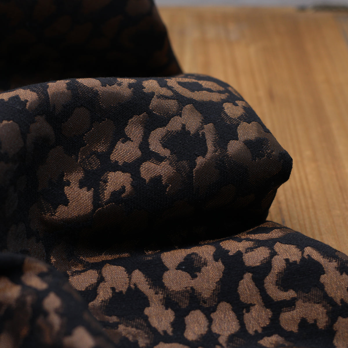 Tissu Jacquard Lurex LEO - Bronze/Noir (Vendu x10cm)