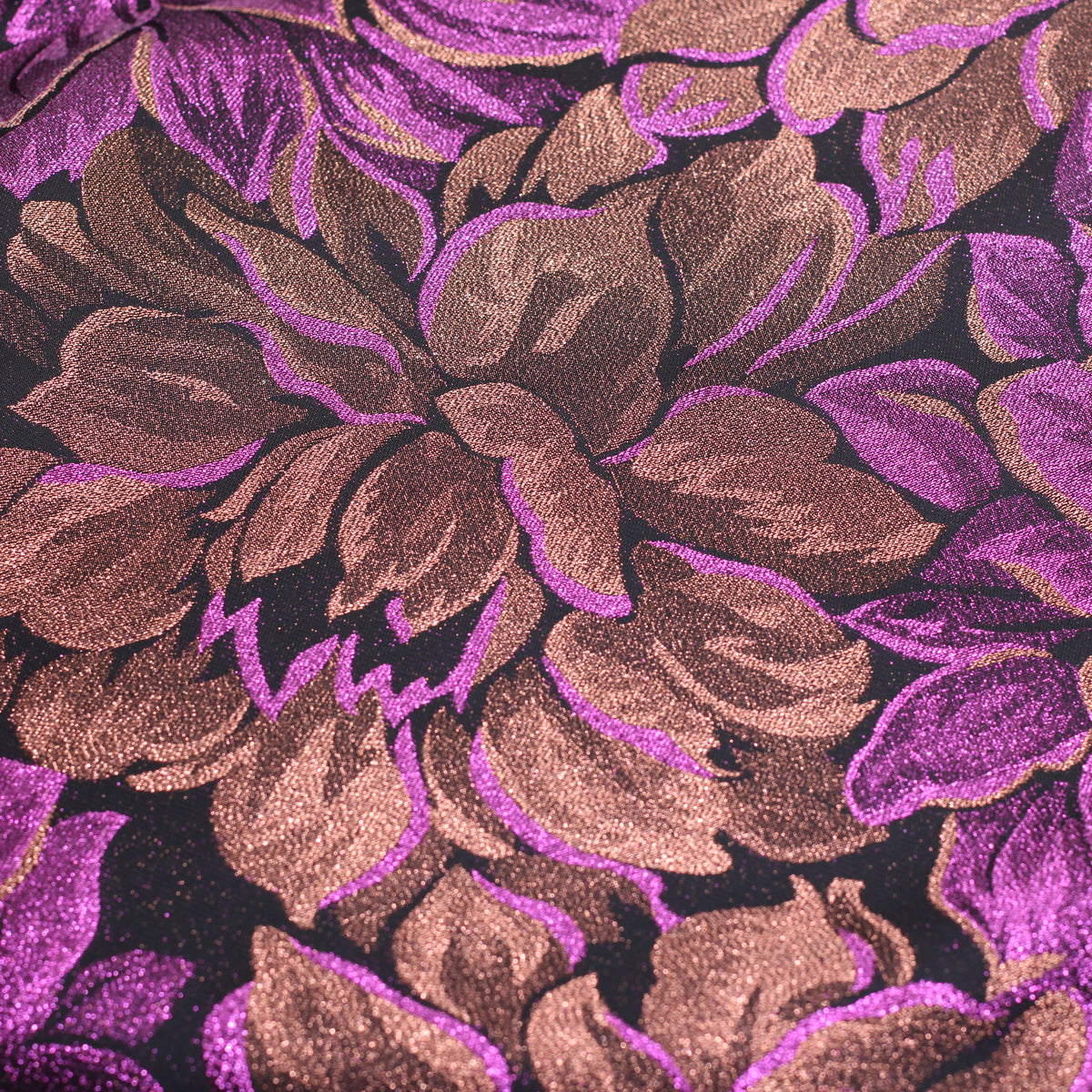Tissu Jacquard Lurex FLEURI - Violet (Vendu x10cm)