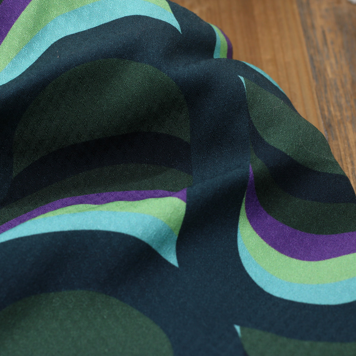 Tissu Viscose - JACQUARD ABSTRAIT WAVES - Vert (vendu x10cm)