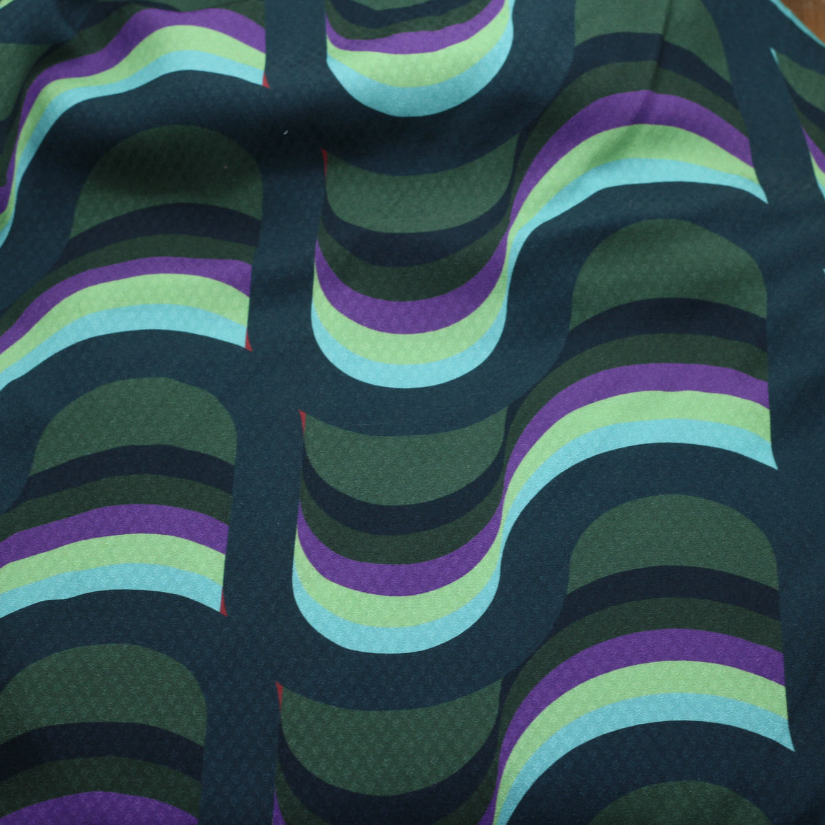Tissu Viscose - JACQUARD ABSTRAIT WAVES - Vert (vendu x10cm)