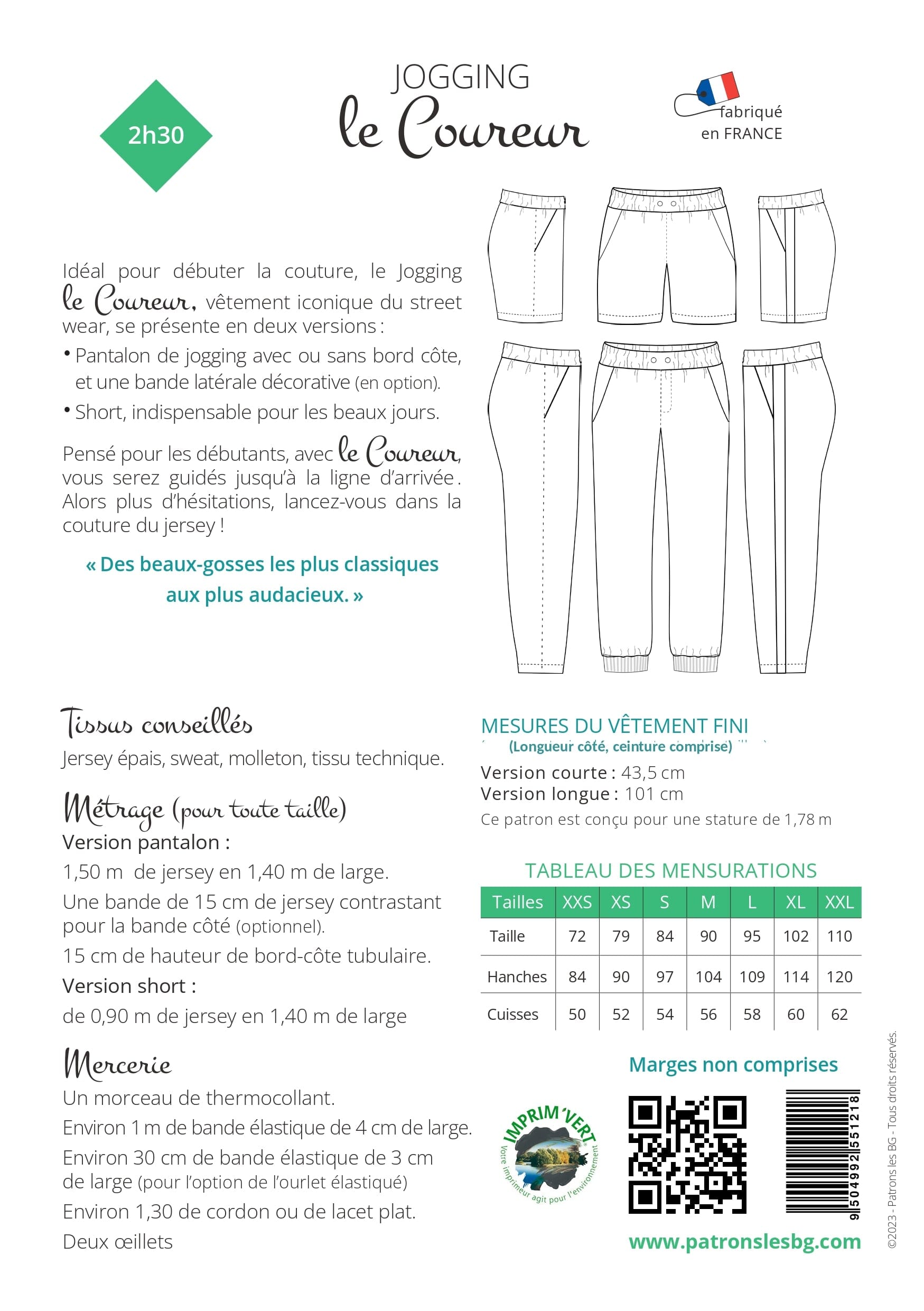 Jogging LE COUREUR Patron de couture pochette - Les Beaux Gosses Patron de couture LES BEAUX-GOSSES | Gaspard et Léonie Tissus en ligne et Mercerie à Toulouse