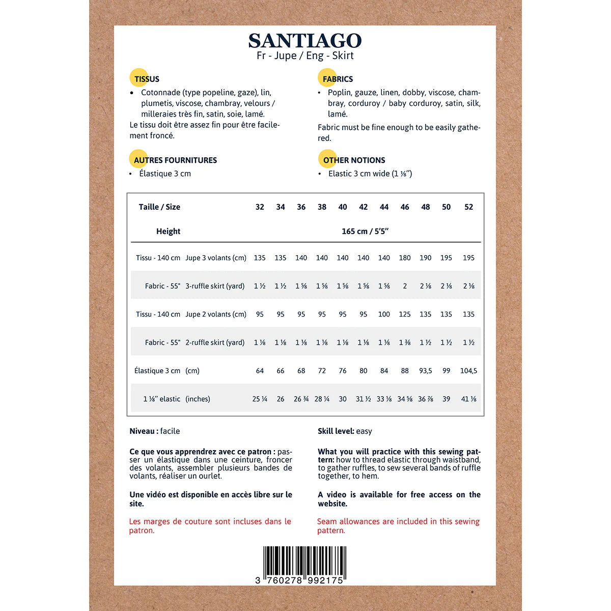 Jupe SANTIAGO - patron de couture pochette - IKATEE Patron de couture Ikatee | Gaspard et Léonie Tissus en ligne et Mercerie à Toulouse