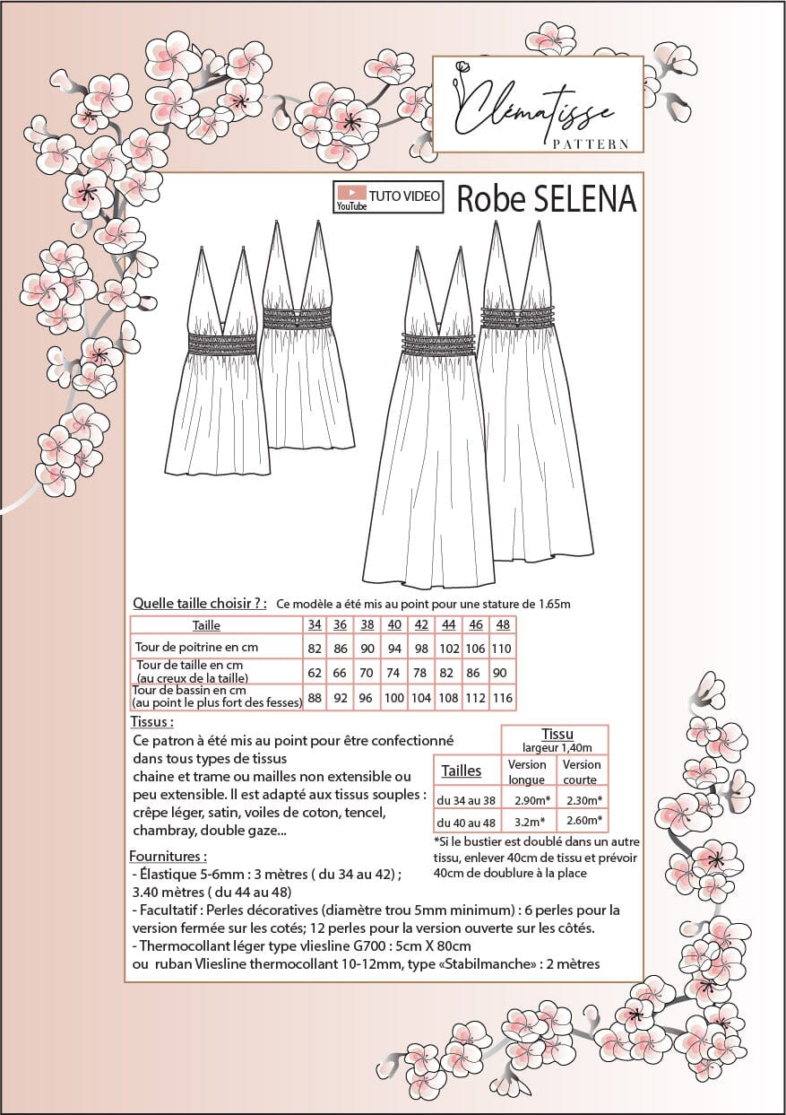 Robe SELENA Patron de couture Pochette - CLEMATISSE PATTERN Patron de couture CLEMATISSE PATTERN | Gaspard et Léonie Tissus en ligne et Mercerie à Toulouse