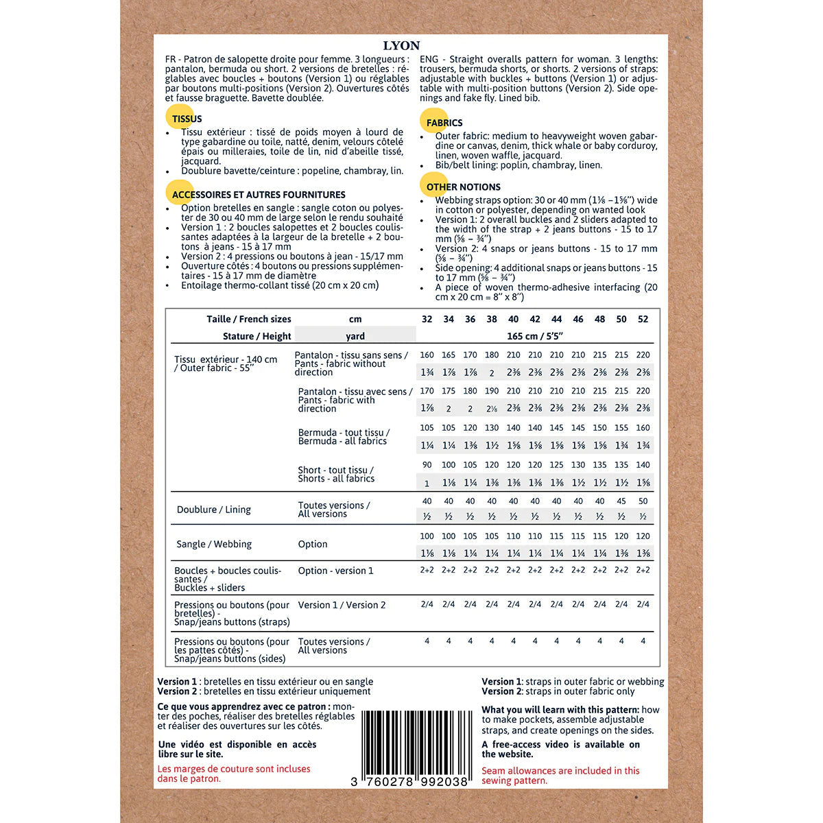 Salopette LYON - Patron de couture pochette - IKATEE Patron de couture Ikatee | Gaspard et Léonie Tissus en ligne et Mercerie à Toulouse