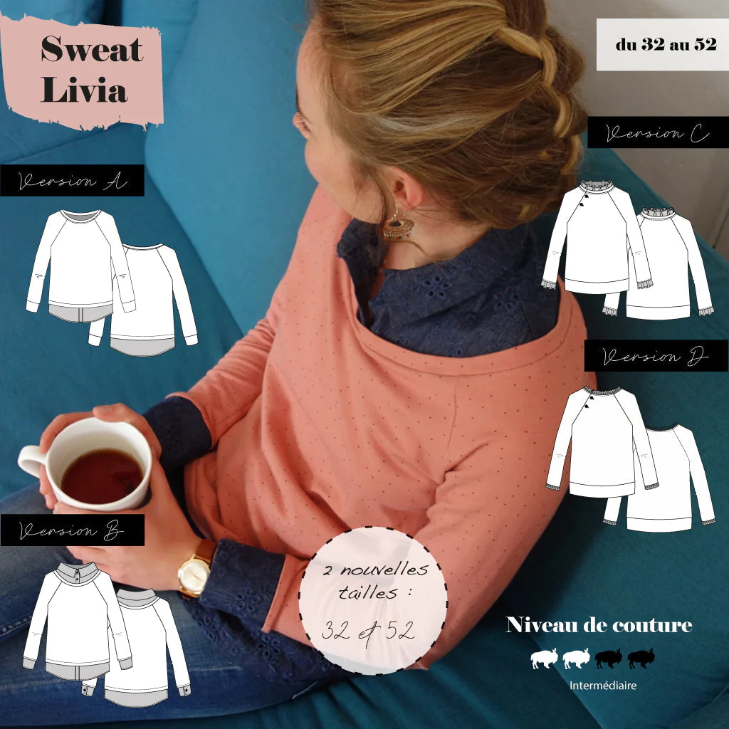 Sweat LIVIA- Patron de couture pochette - SUPER BISON Patron de couture SUPER BISON | Gaspard et Léonie Tissus en ligne et Mercerie à Toulouse