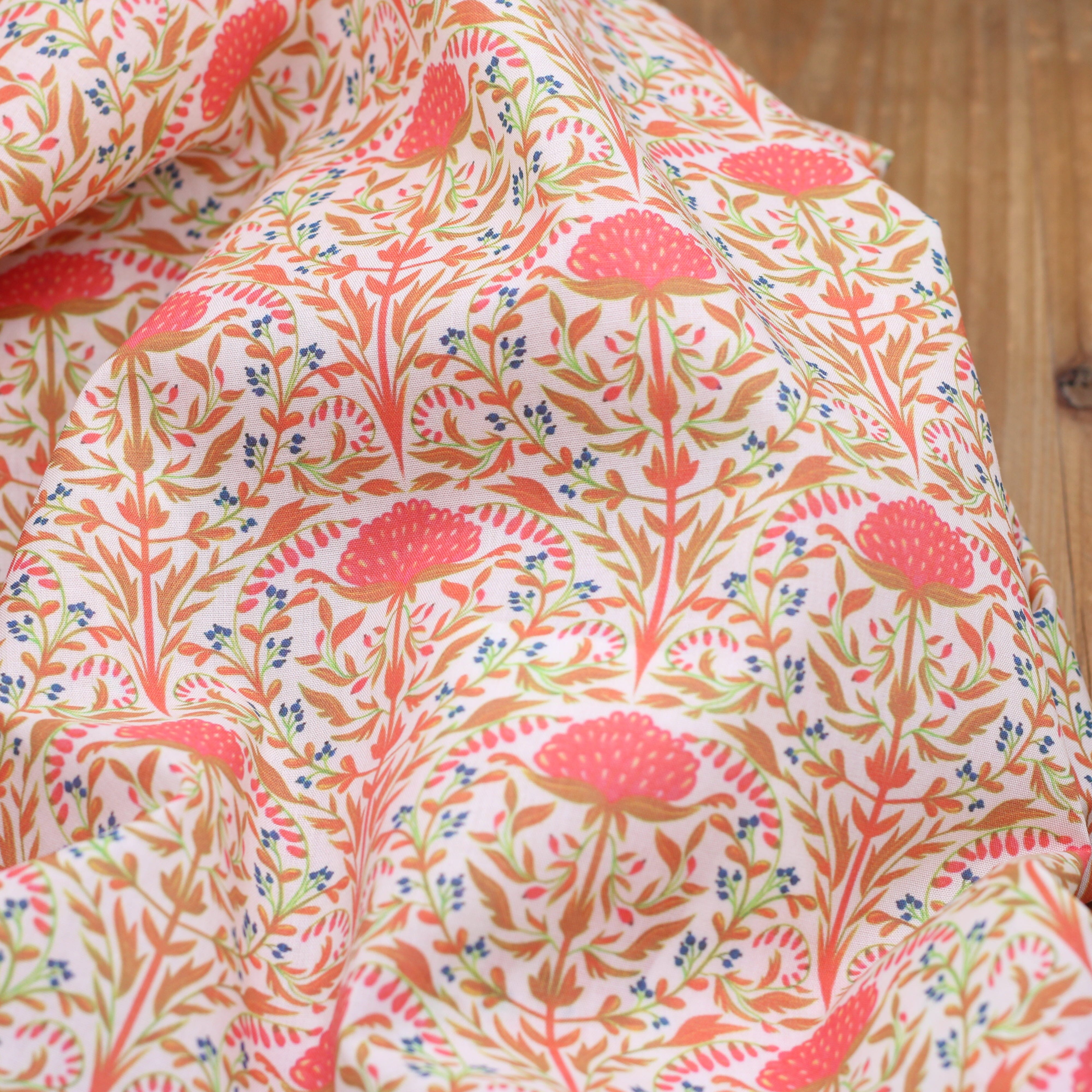 Tissu batiste de coton -DELHI - Corail/Vert (vendu x10cm) Tissus Sélection Gaspard & Léonie | Gaspard et Léonie Tissus en ligne et Mercerie à Toulouse