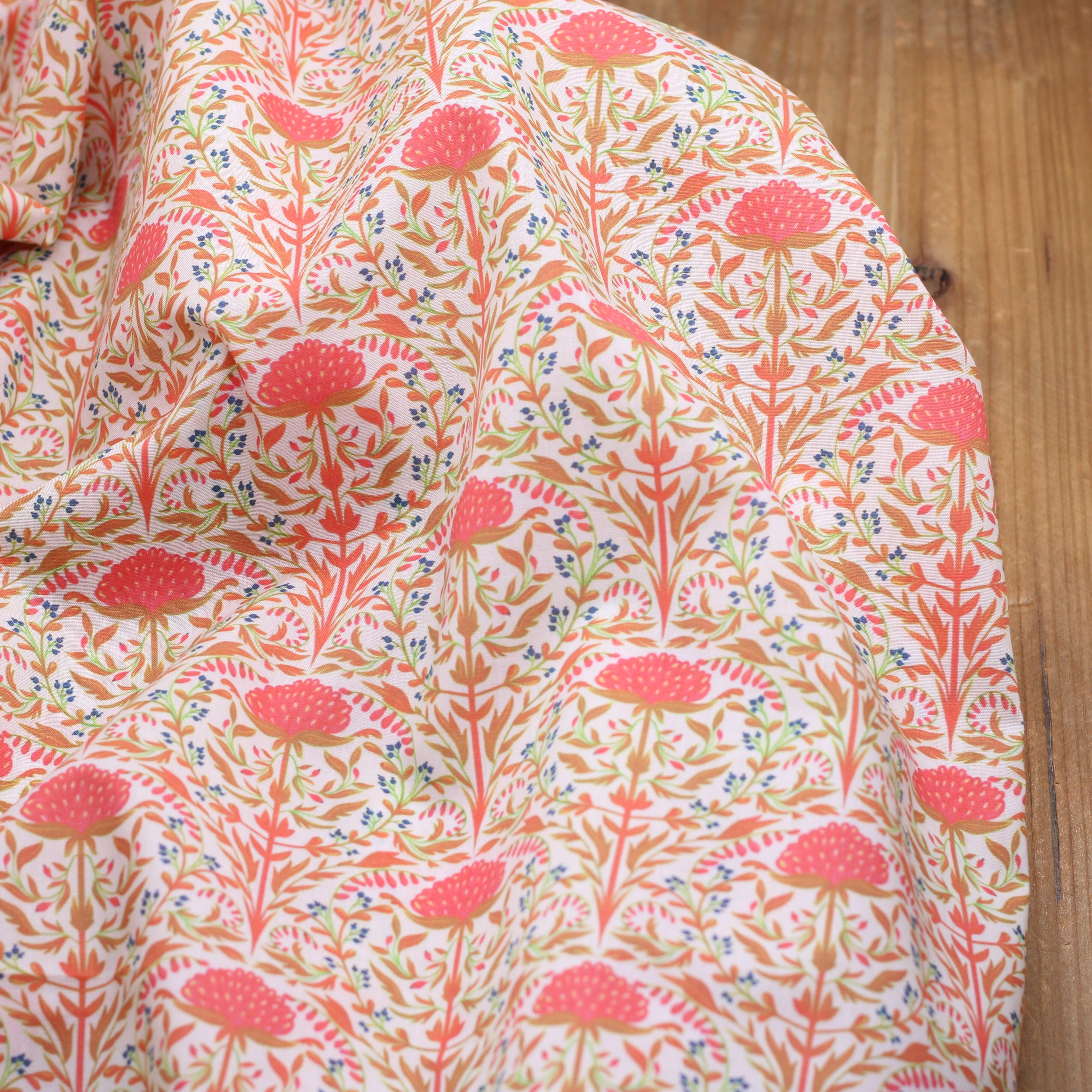 Tissu batiste de coton -DELHI - Corail/Vert (vendu x10cm) Tissus Sélection Gaspard & Léonie | Gaspard et Léonie Tissus en ligne et Mercerie à Toulouse