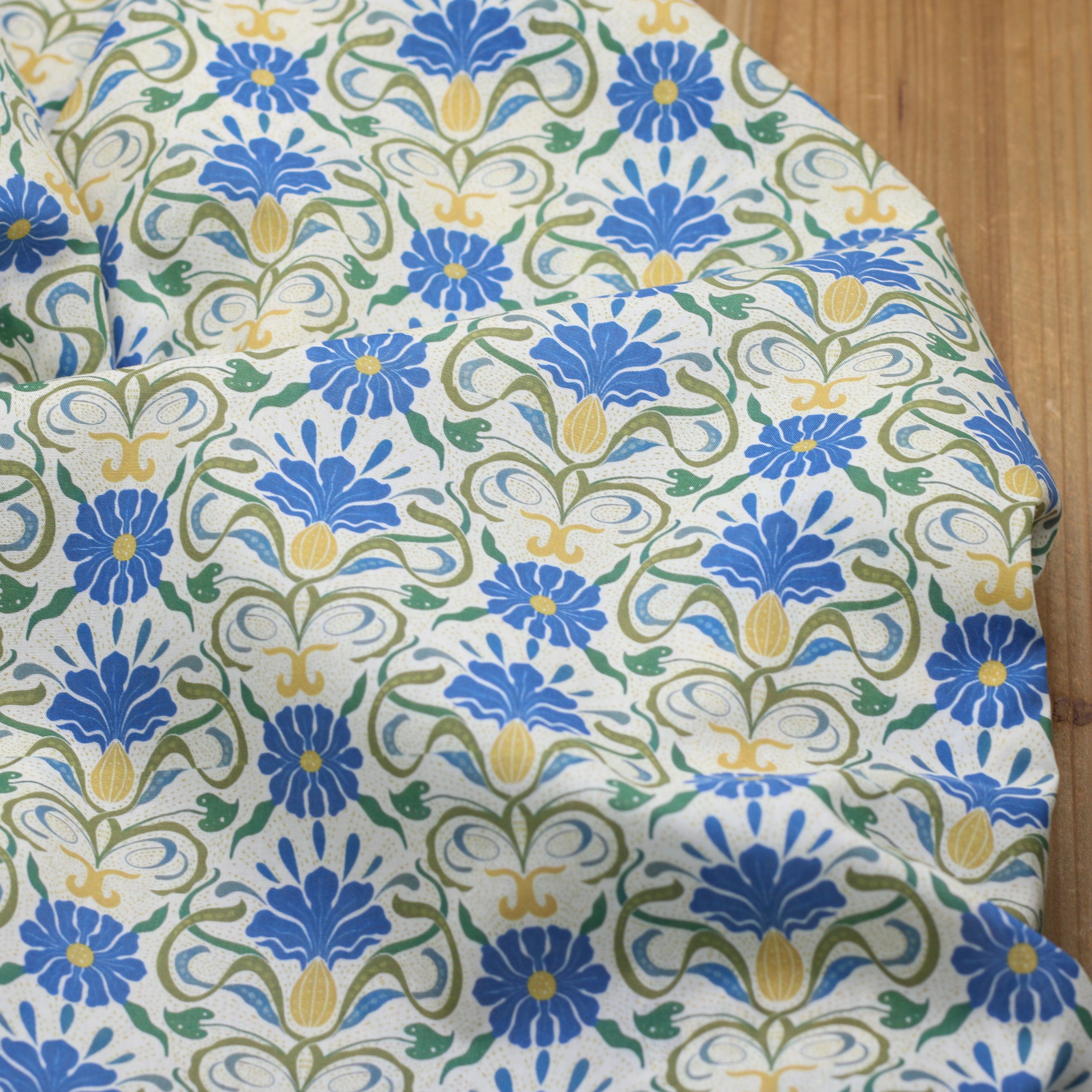 Tissu batiste de coton MUMBAI - Bleu/Ocre (vendu x10cm) Tissus Sélection Gaspard & Léonie | Gaspard et Léonie Tissus en ligne et Mercerie à Toulouse