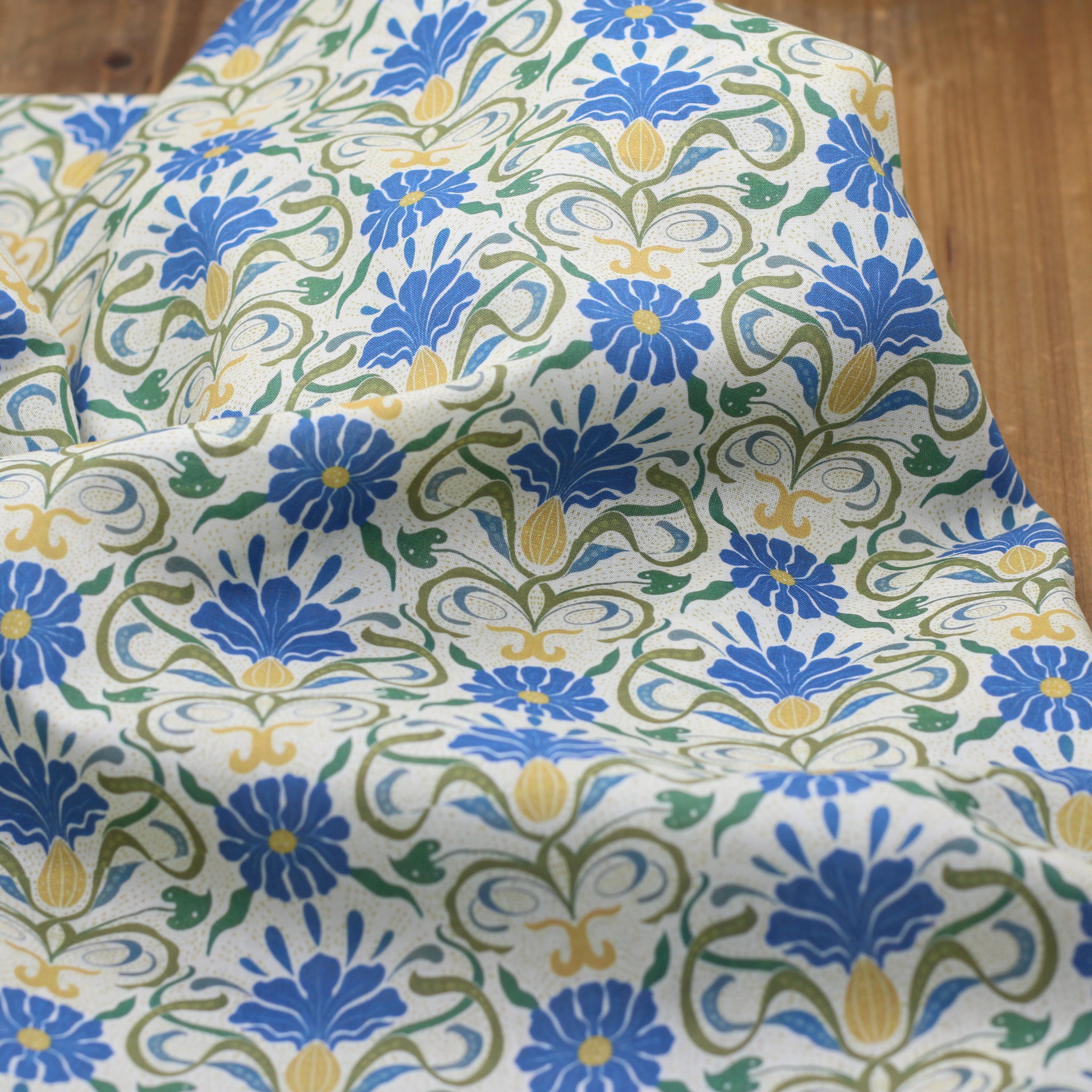 Tissu batiste de coton MUMBAI - Bleu/Ocre (vendu x10cm) Tissus Sélection Gaspard & Léonie | Gaspard et Léonie Tissus en ligne et Mercerie à Toulouse