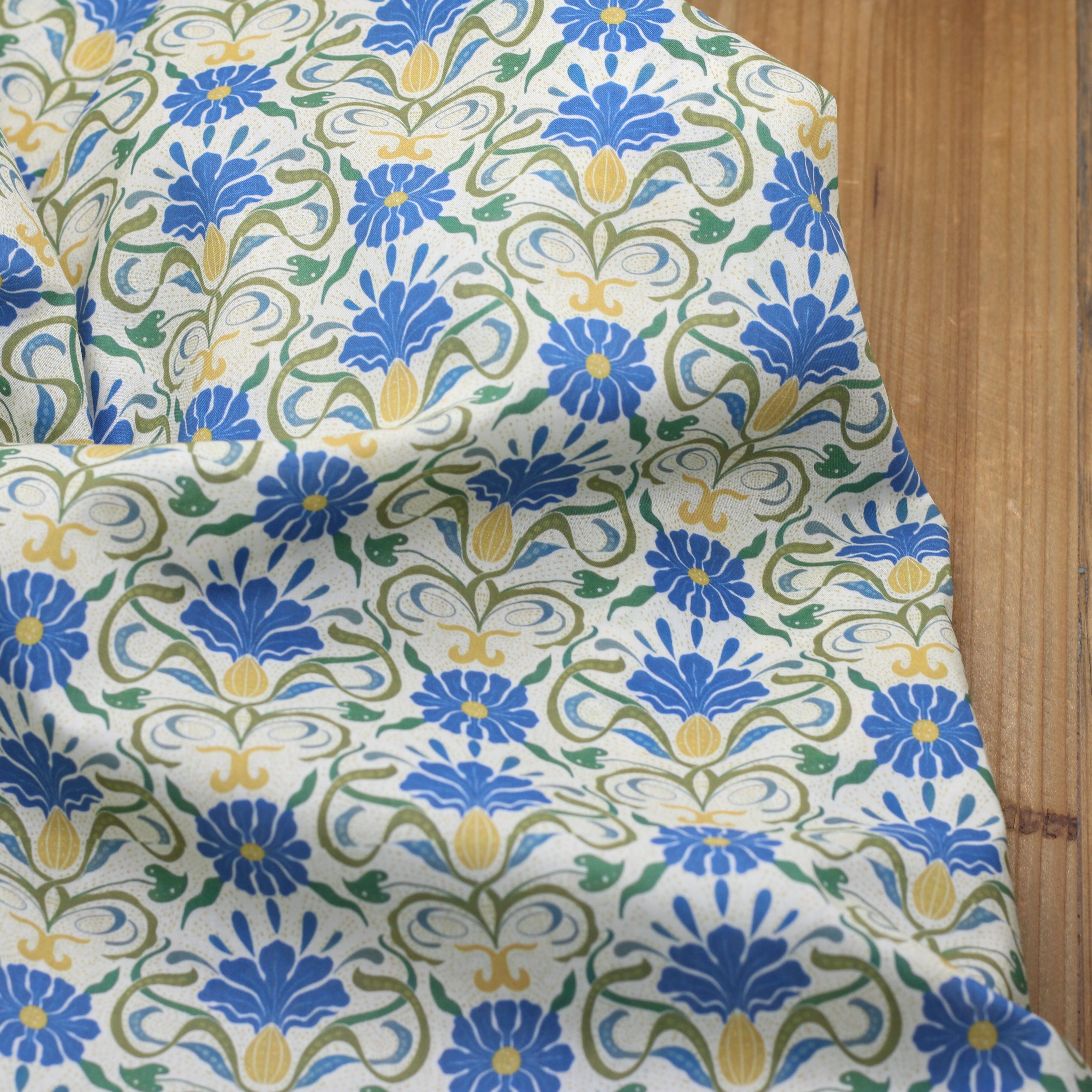 Tissu batiste de coton MUMBAI - Bleu/Ocre (vendu x10cm) Tissus Sélection Gaspard & Léonie | Gaspard et Léonie Tissus en ligne et Mercerie à Toulouse