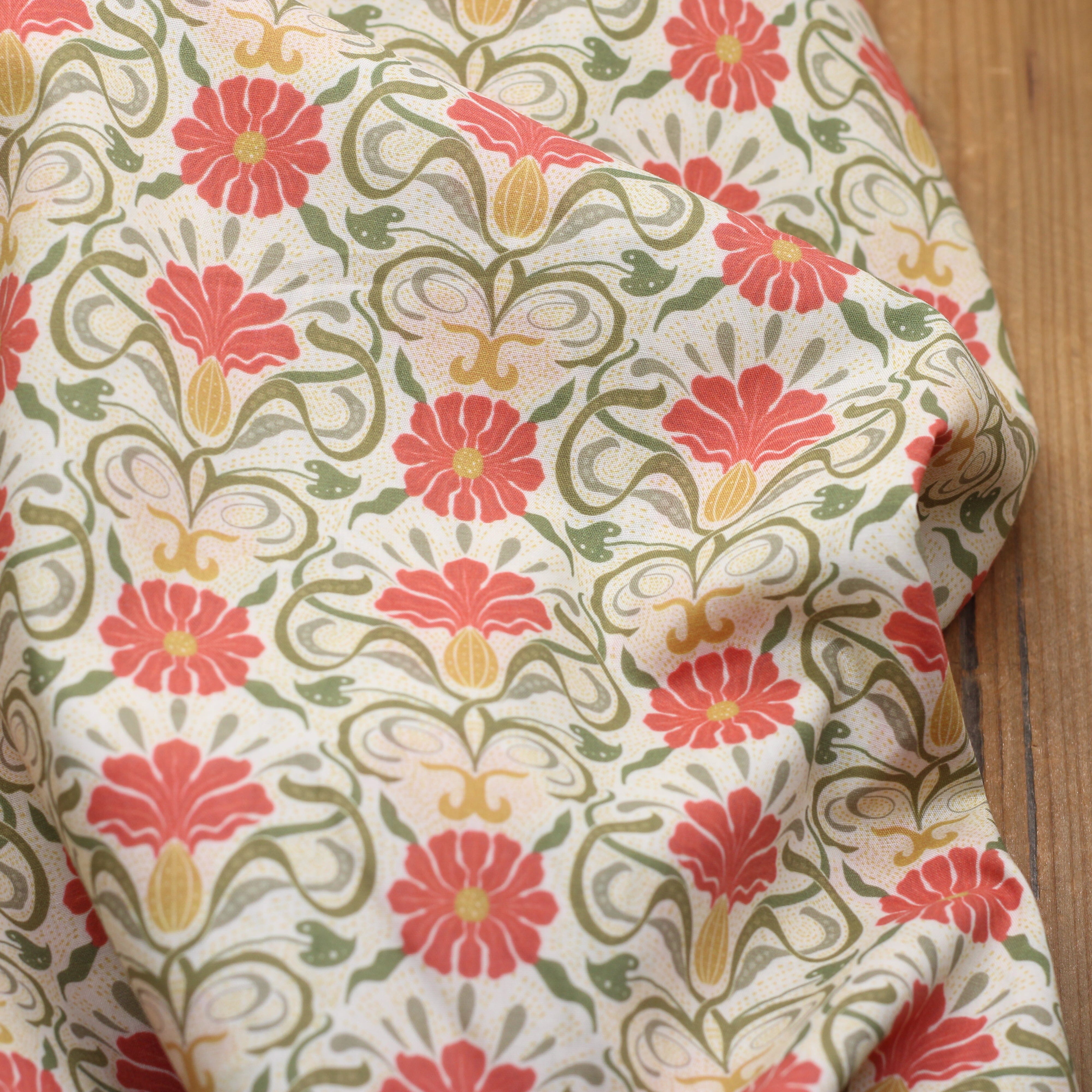 Tissu batiste de coton - MUMBAI - Terra/Vert (vendu x10cm) Tissus Sélection Gaspard & Léonie | Gaspard et Léonie Tissus en ligne et Mercerie à Toulouse