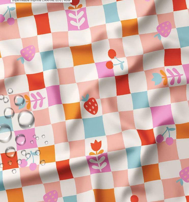 Tissu Ciré gome imperméable CIRAFINE- Ecru/Rose (Vendu x10cm) Tissus DOMOTEX | Gaspard et Léonie Tissus en ligne et Mercerie à Toulouse