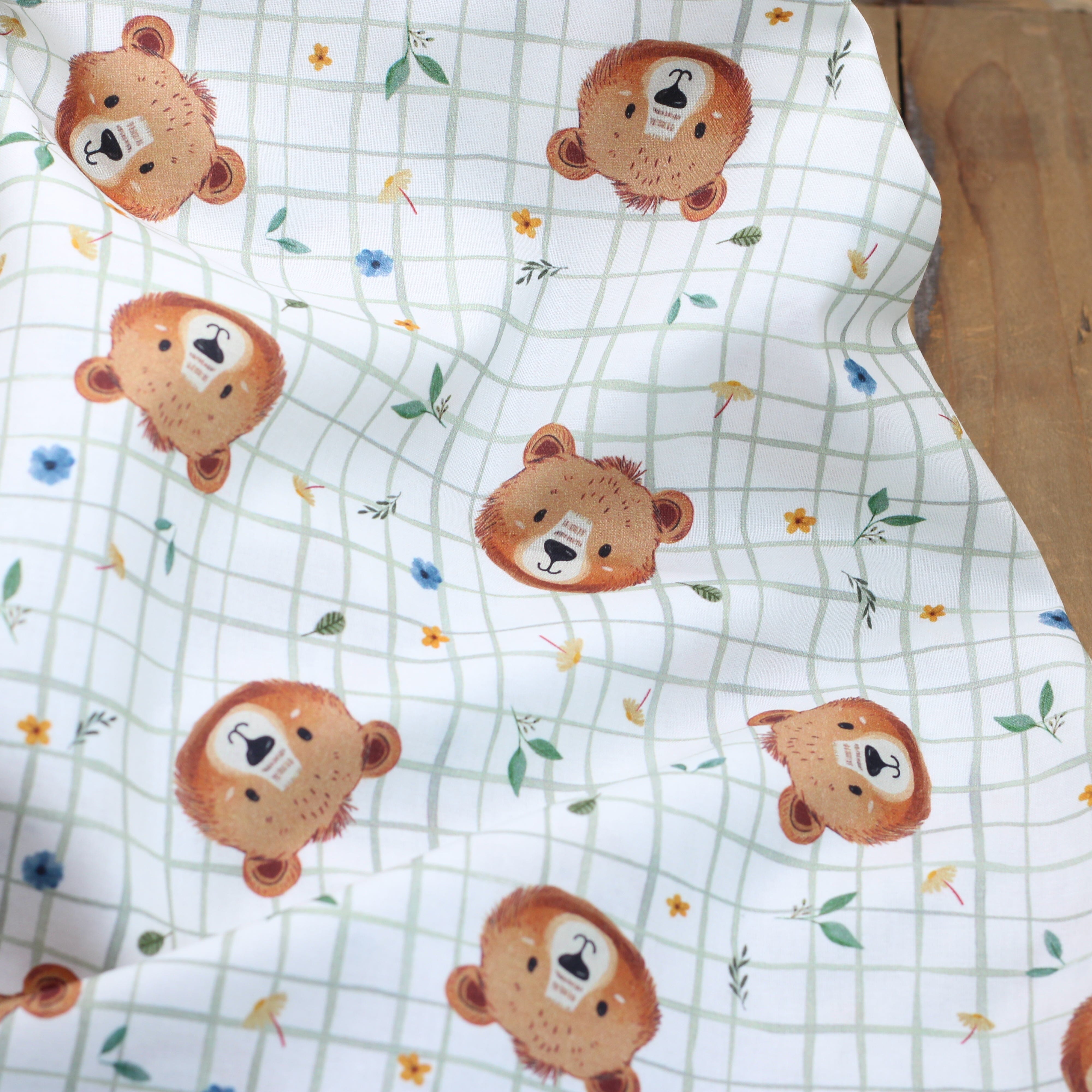 Tissu coton - ALBERT - Blanc/Vert (vendu x10cm) Tissus DOMOTEX | Gaspard et Léonie Tissus en ligne et Mercerie à Toulouse