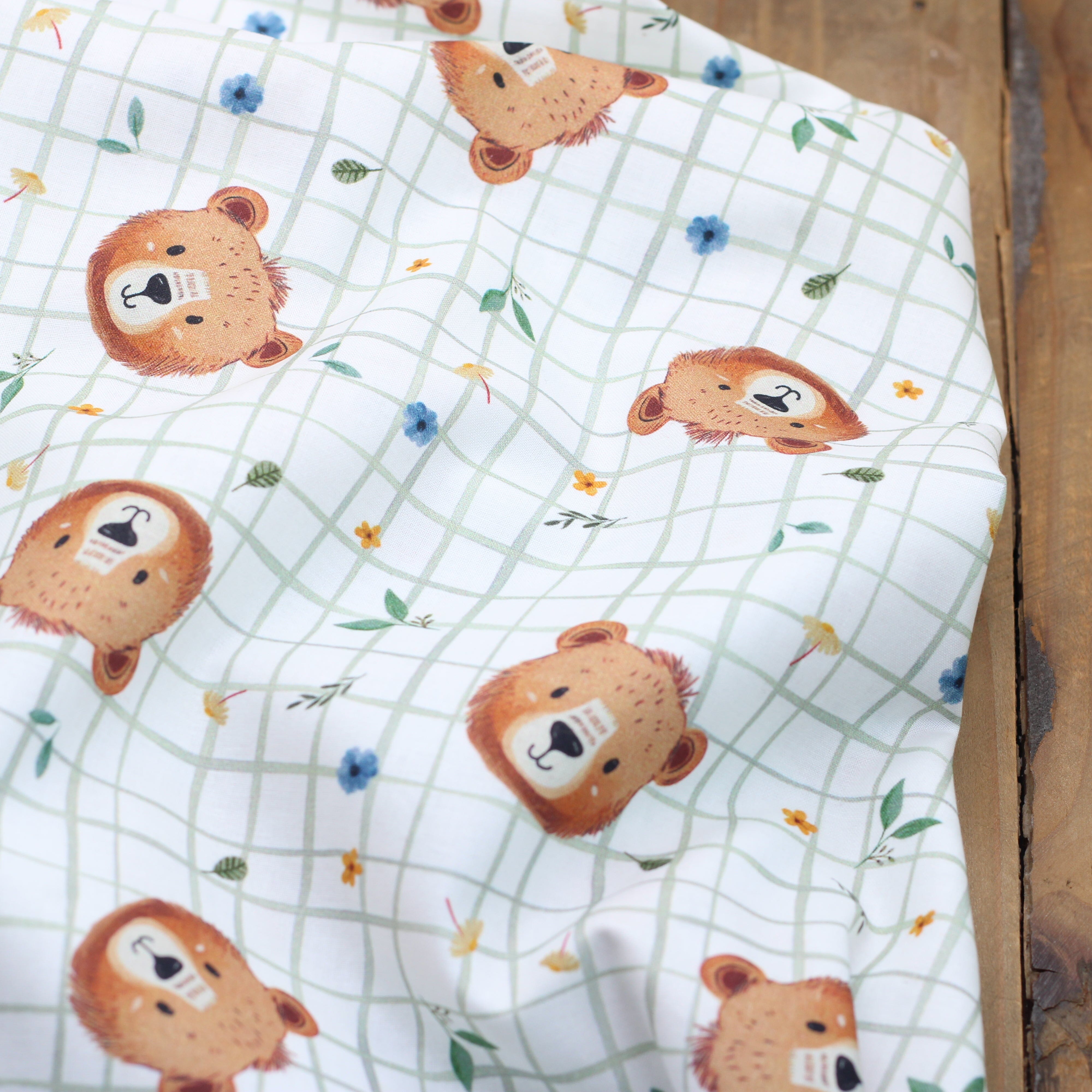 Tissu coton - ALBERT - Blanc/Vert (vendu x10cm) Tissus DOMOTEX | Gaspard et Léonie Tissus en ligne et Mercerie à Toulouse