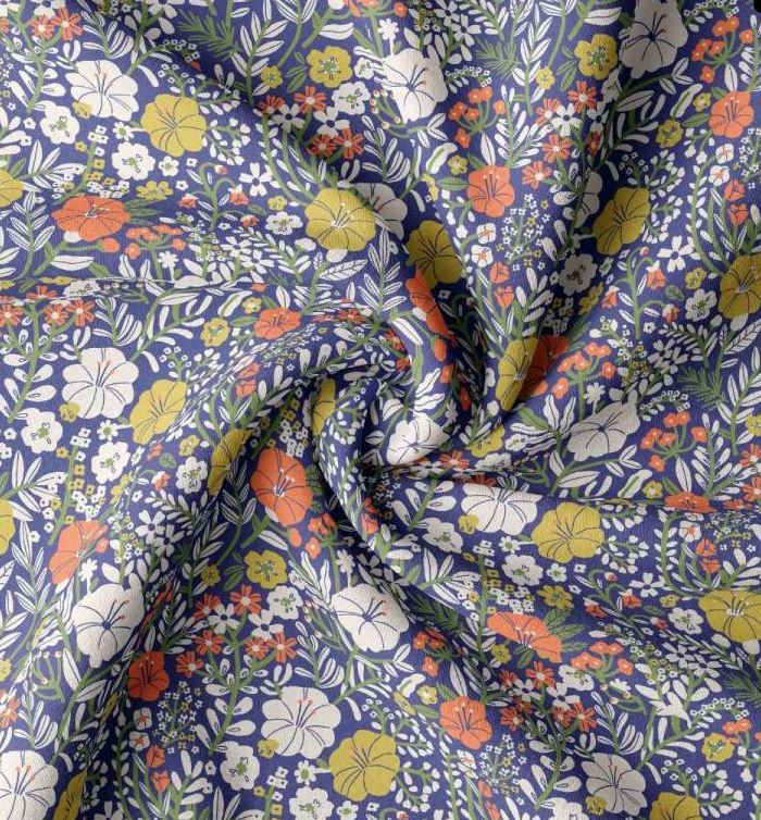 Tissu coton - BLOSY COBALT - Bleu (vendu x10cm) Tissus DOMOTEX | Gaspard et Léonie Tissus en ligne et Mercerie à Toulouse