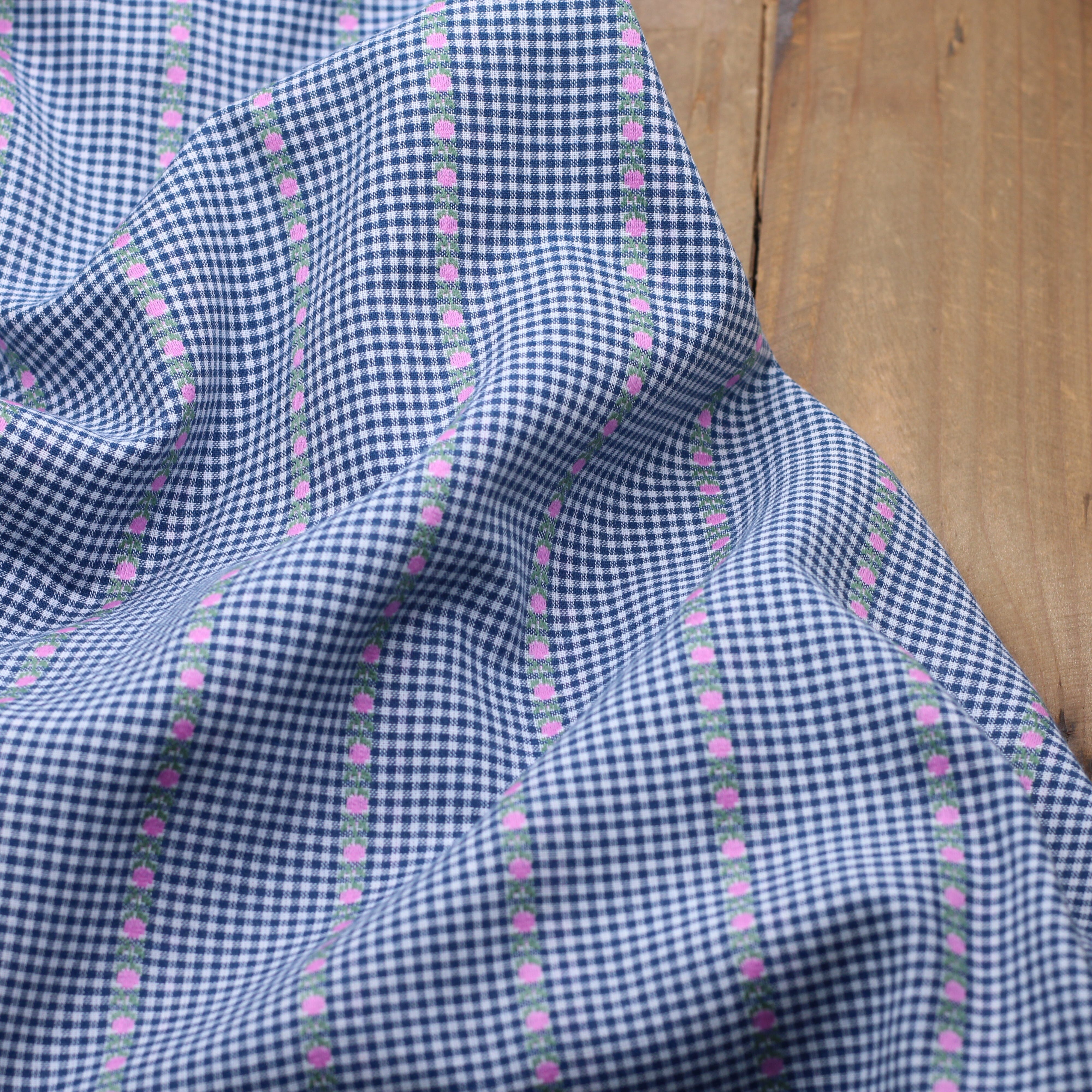 Tissu coton brodé- VICHY FLEURS - Bleu pétrole /ross (Vendu x10cm) Tissus Sélection Gaspard & Léonie | Gaspard et Léonie Tissus en ligne et Mercerie à Toulouse