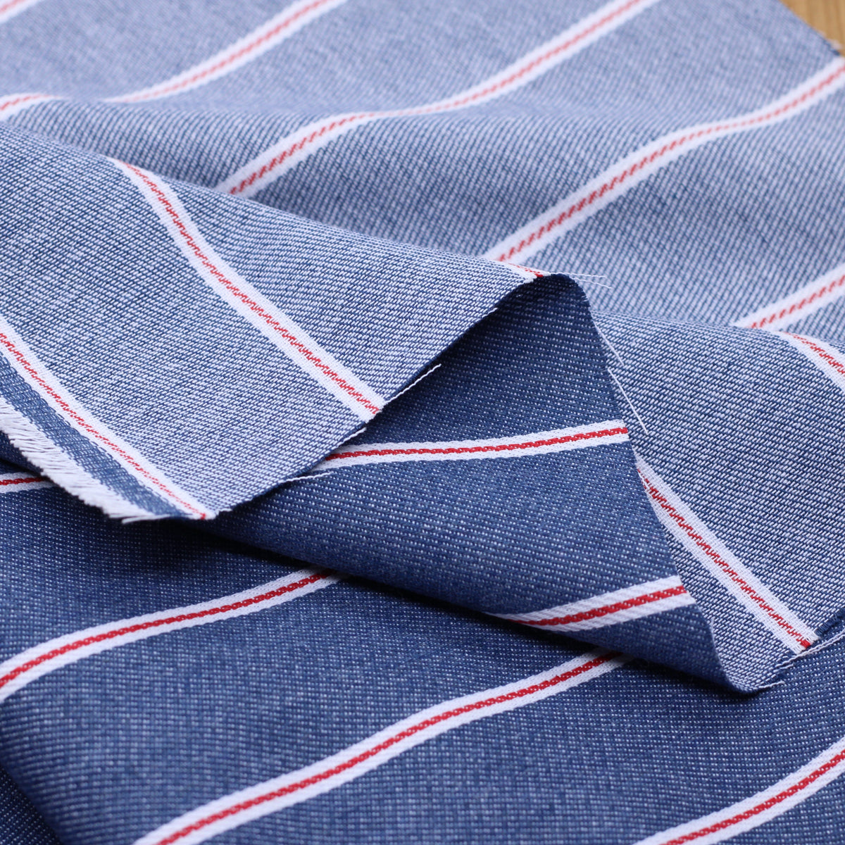 Tissu Coton Denim - Rayé - Bleu moyen /Rouge (Vendu x10cm Tissus Sélection Gaspard & Léonie | Gaspard et Léonie Tissus en ligne et Mercerie à Toulouse