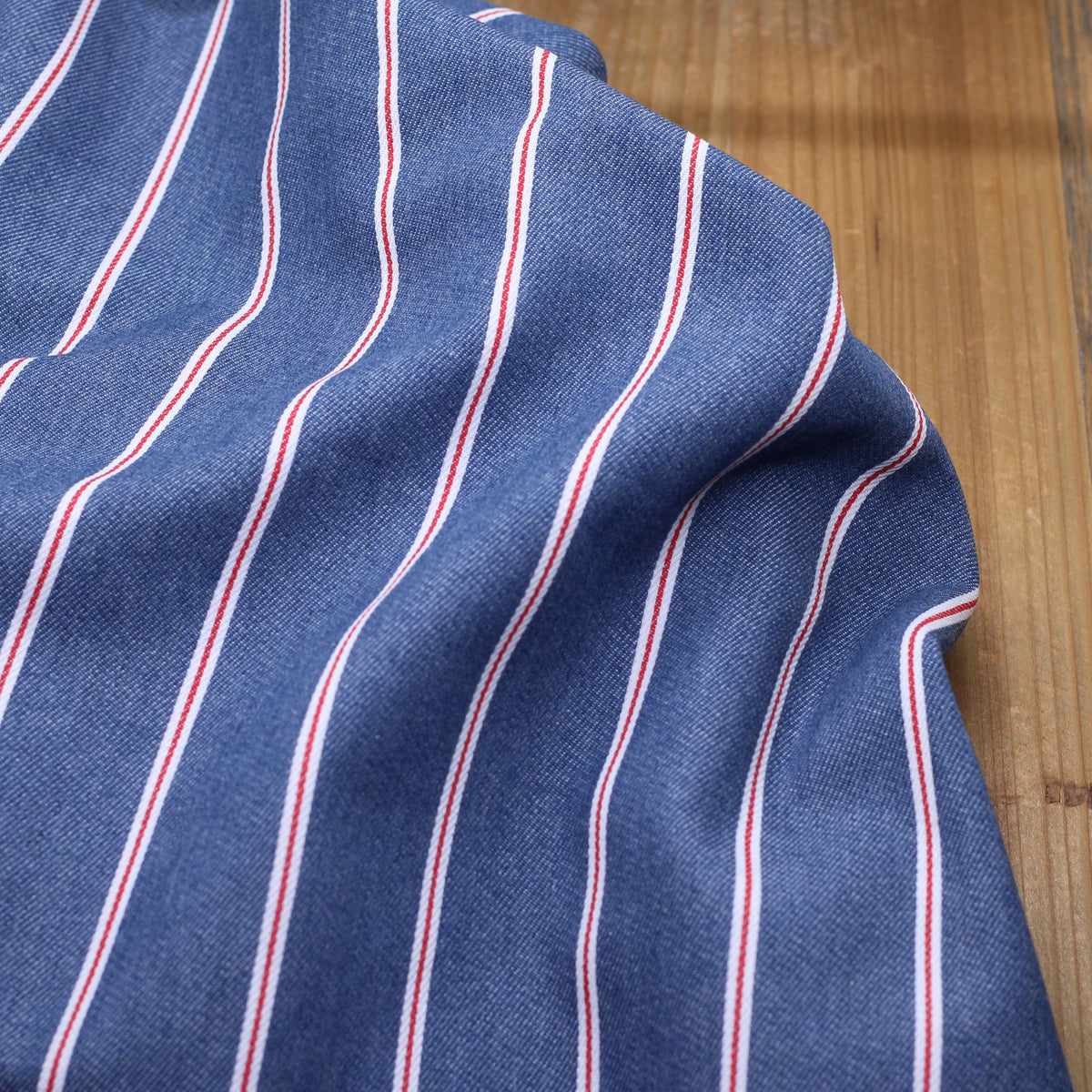 Tissu Coton Denim - Rayé - Bleu moyen /Rouge (Vendu x10cm Tissus Sélection Gaspard & Léonie | Gaspard et Léonie Tissus en ligne et Mercerie à Toulouse