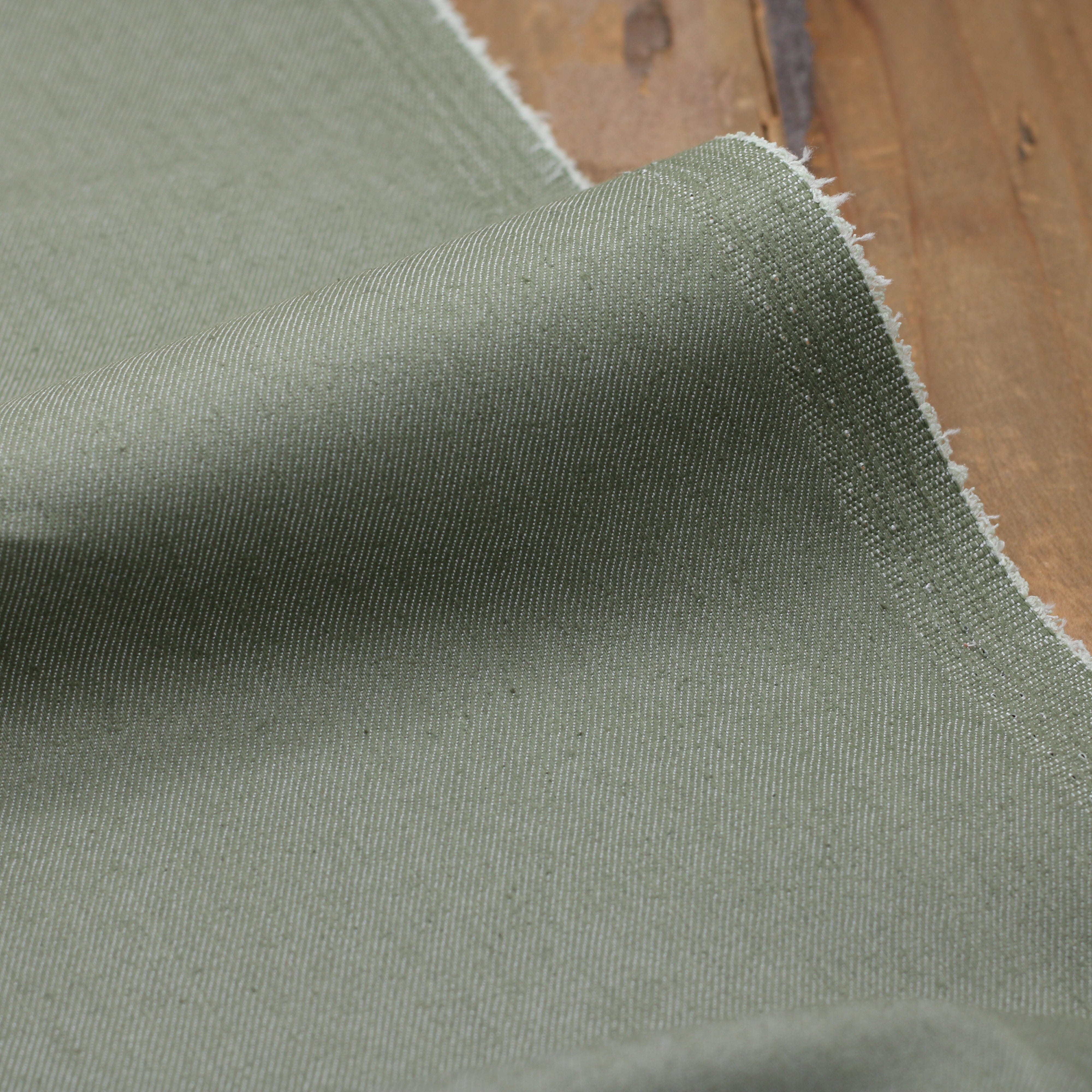 Tissu coton denim Stretch 9 Oz - Vert Kaki (Vendu x10cm) Tissus Sélection Gaspard & Léonie | Gaspard et Léonie Tissus en ligne et Mercerie à Toulouse