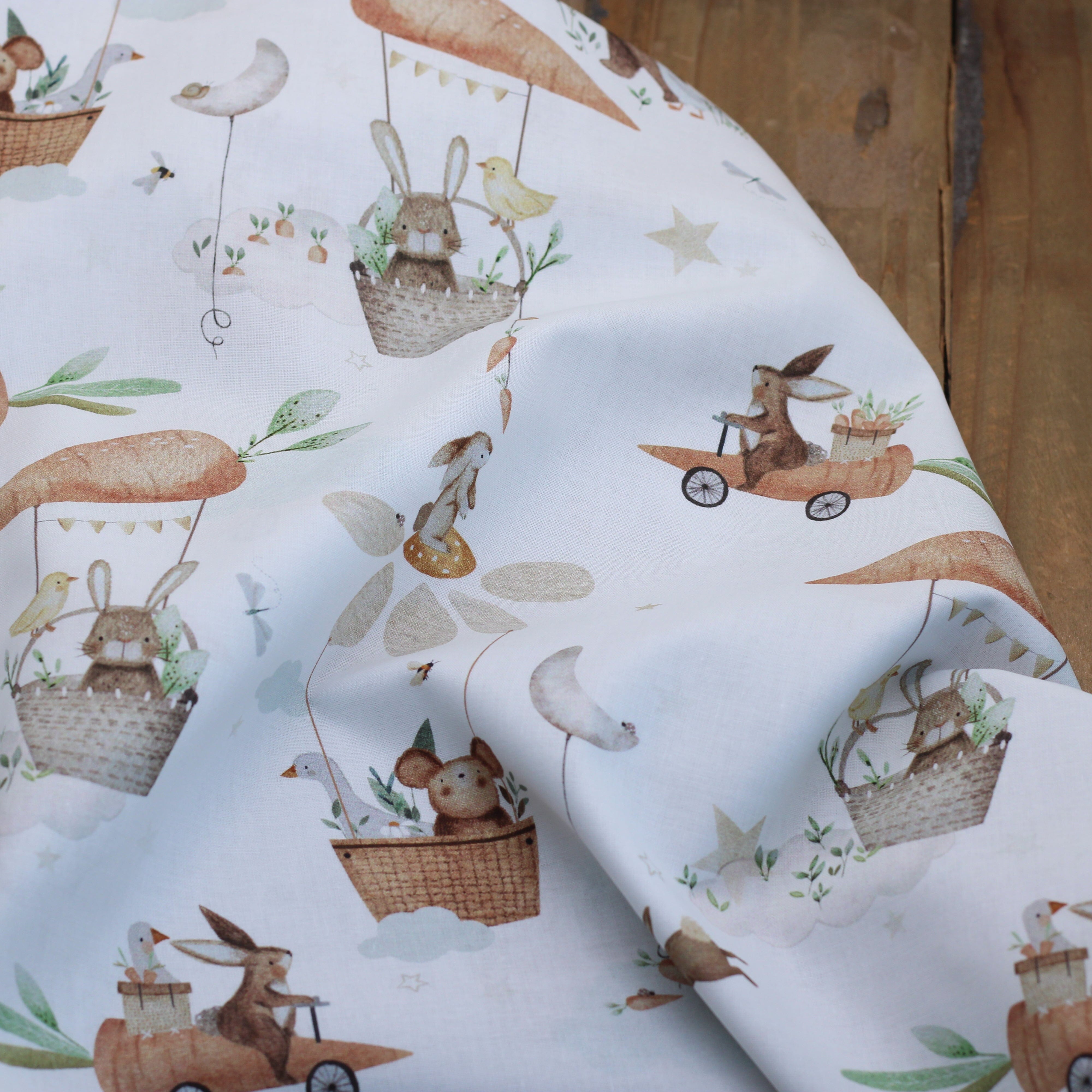 Tissu coton - KAROTT - Blanc/Chataigne (vendu x10cm) Tissus DOMOTEX | Gaspard et Léonie Tissus en ligne et Mercerie à Toulouse