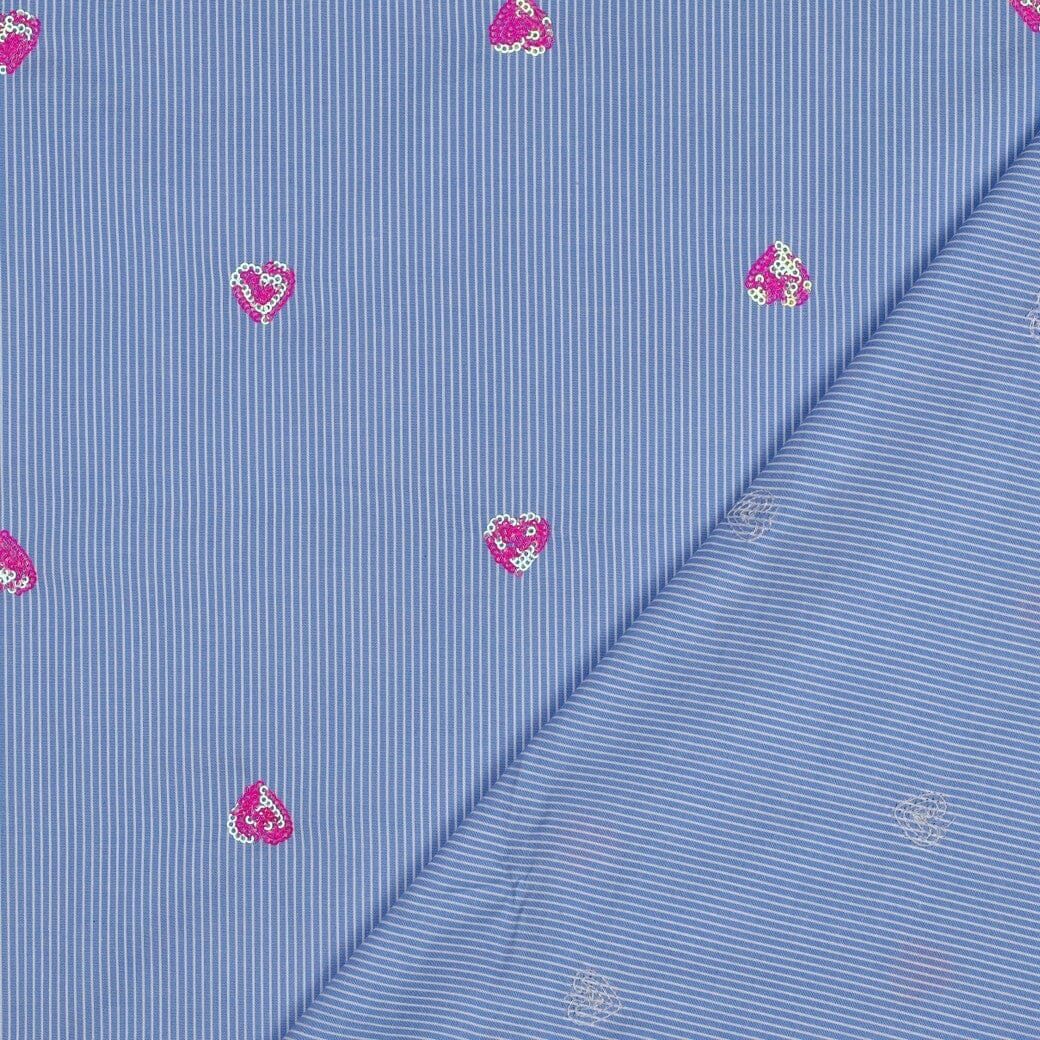 Tissu coton rayé - COEURS SEQUINS - Bleu ciel (Vendu x10cm) Tissus Sélection Gaspard & Léonie | Gaspard et Léonie Tissus en ligne et Mercerie à Toulouse