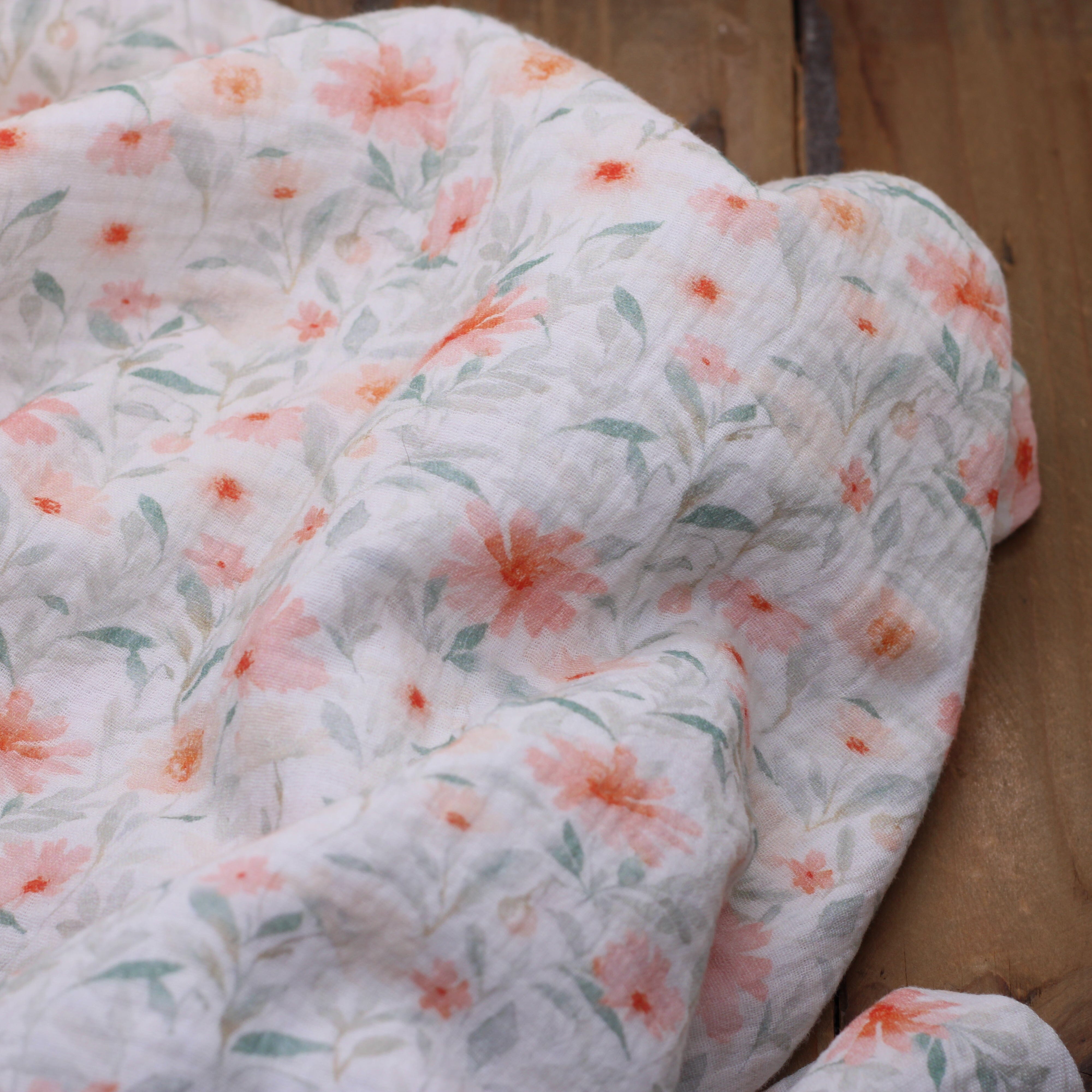 Tissu double Gaze de coton - CORAIL FLOWERS - Blanc cassé POPPY DESIGNED (Vendu x10cm) Tissus POPPY Designed For You | Gaspard et Léonie Tissus en ligne et Mercerie à Toulouse