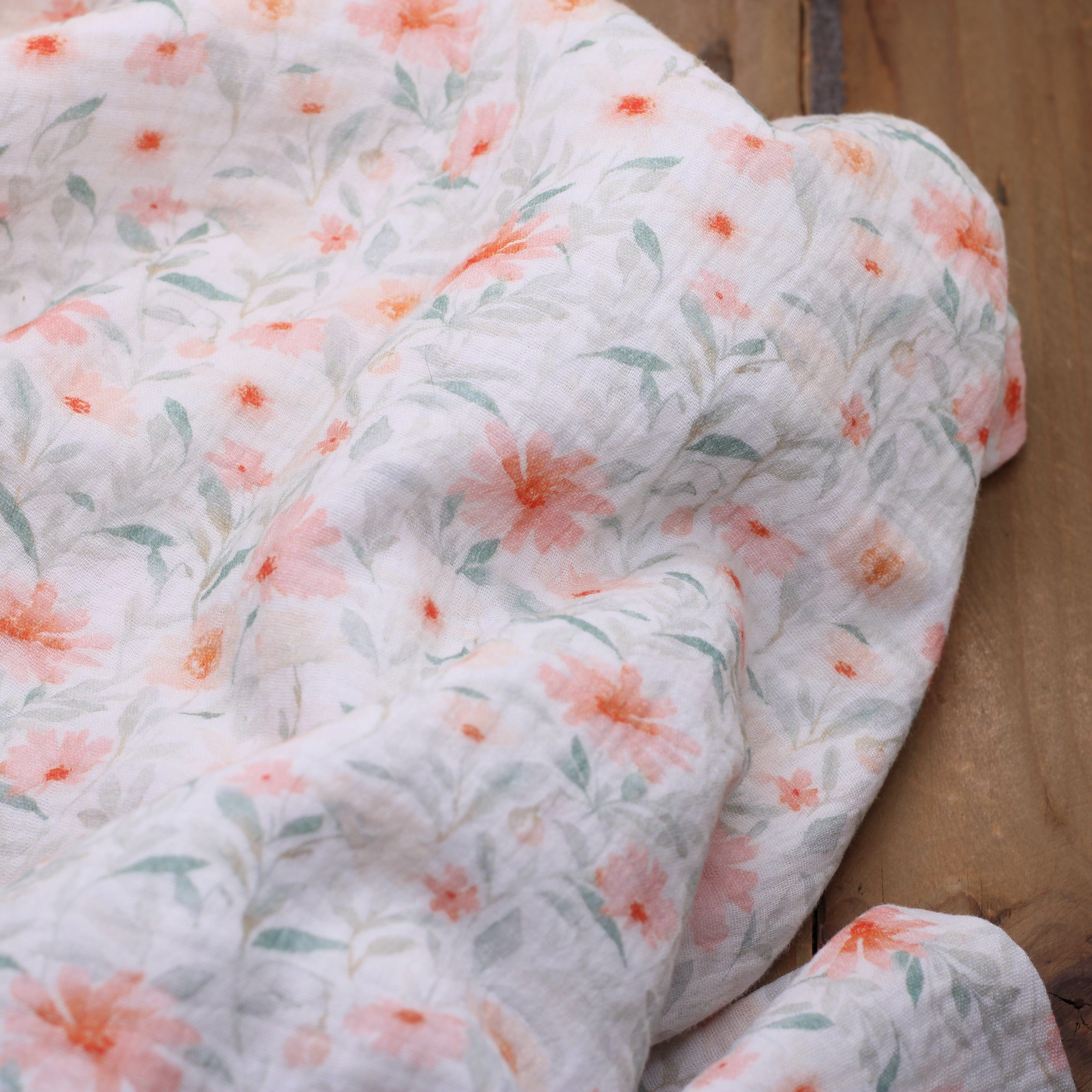 Tissu double Gaze de coton - CORAIL FLOWERS - Blanc cassé POPPY DESIGNED (Vendu x10cm) Tissus POPPY Designed For You | Gaspard et Léonie Tissus en ligne et Mercerie à Toulouse