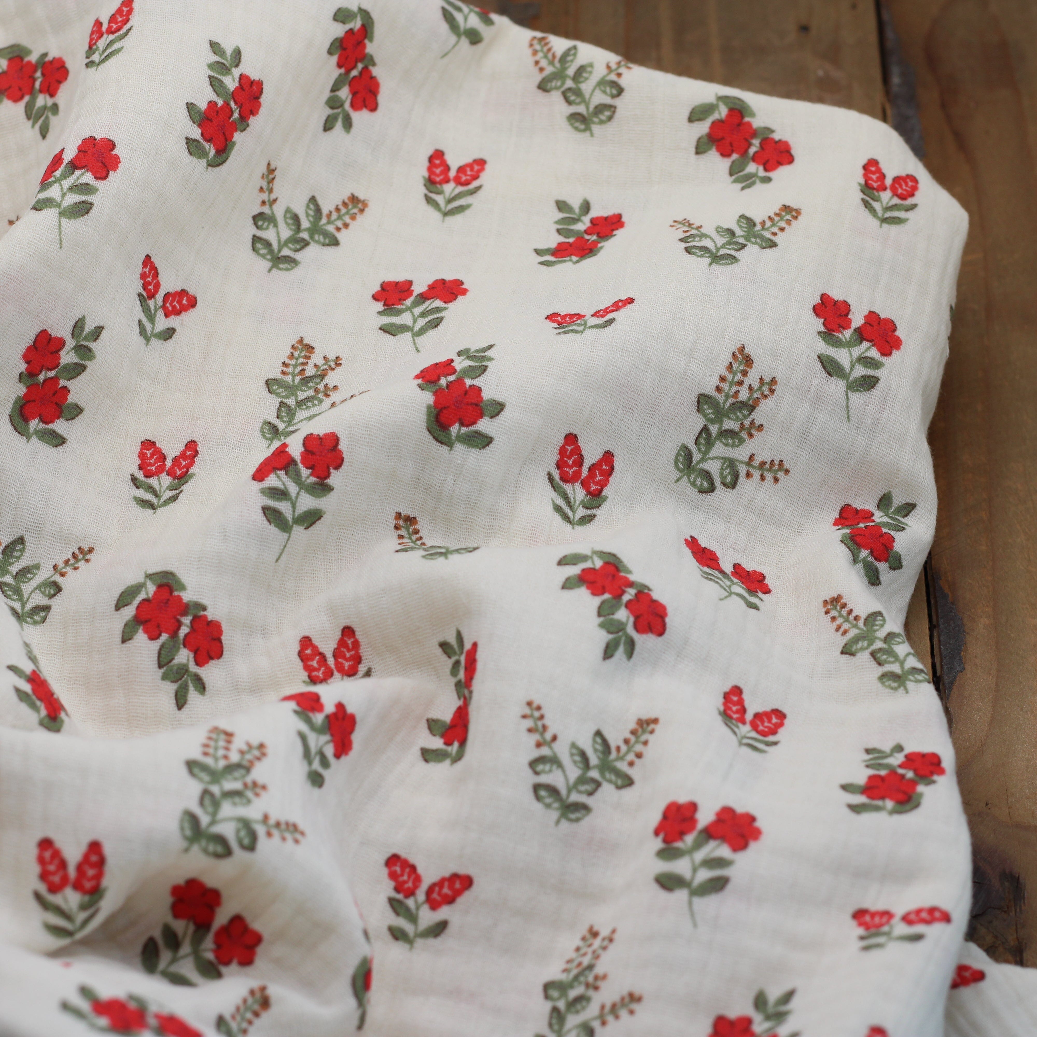 Tissu double Gaze de coton - FERGIE - Ecrue/Rouge (Vendu x10cm) Tissus DOMOTEX | Gaspard et Léonie Tissus en ligne et Mercerie à Toulouse