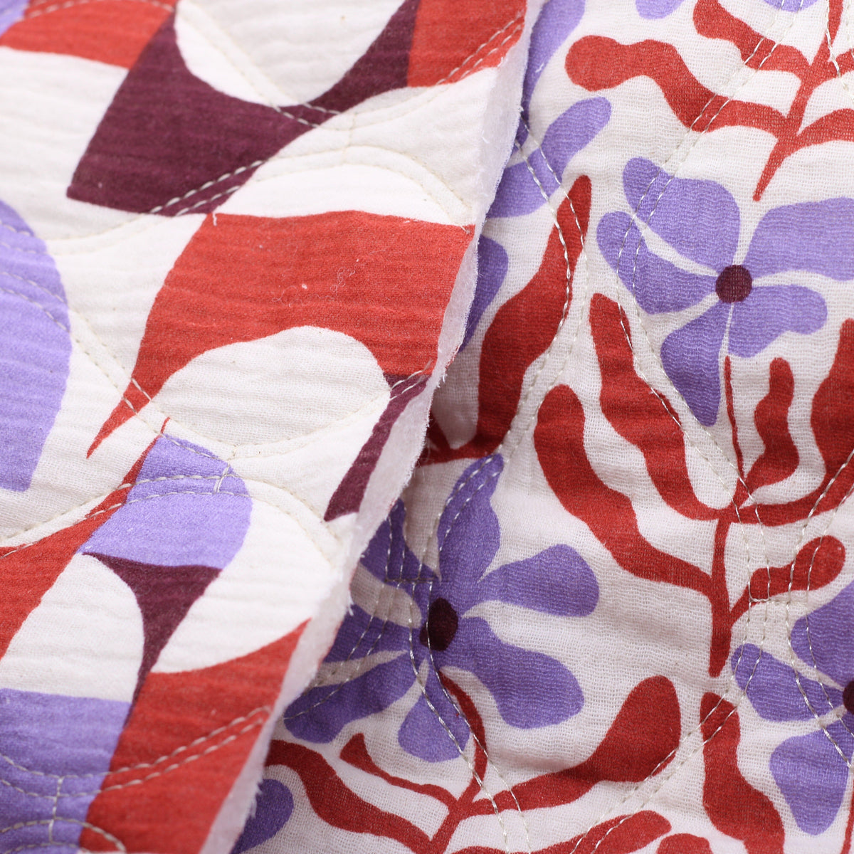 Tissu Double gaze de coton Matelassé WAVE FLOWERS -Mauve/Cuivré (Vendu x10cm) Tissus Sélection Gaspard & Léonie | Gaspard et Léonie Tissus en ligne et Mercerie à Toulouse