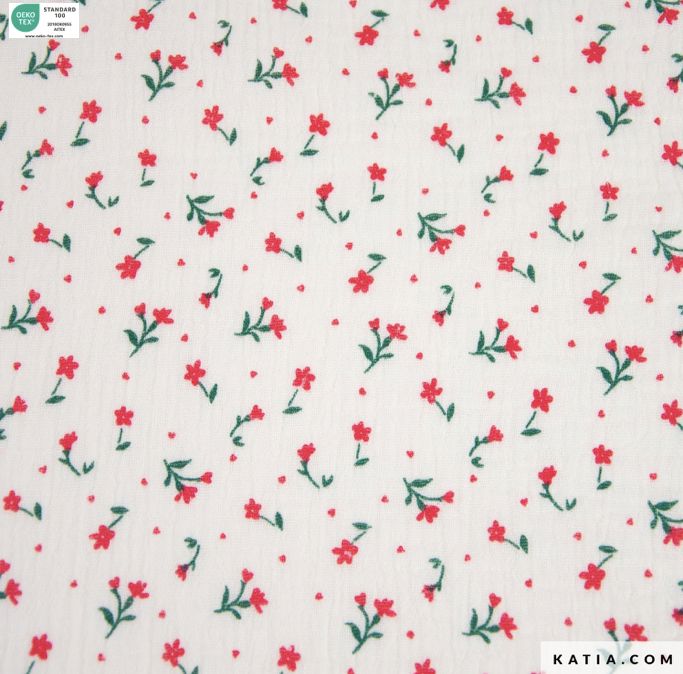 Tissu Double gaze de coton - MEXICO FLOWERS - Ecru| KATIA Fabrics (Vendu x10cm) Tissus katia Fabrics | Gaspard et Léonie Tissus en ligne et Mercerie à Toulouse