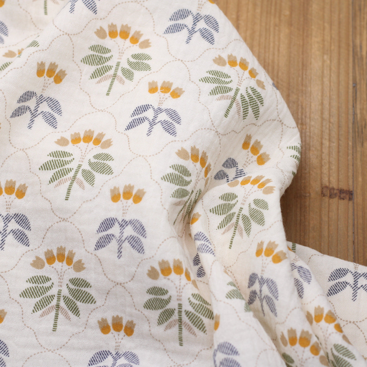 Tissu double Gaze de coton - SEVIGNE - Ecru/vert (Vendu x10cm) Tissus DOMOTEX | Gaspard et Léonie Tissus en ligne et Mercerie à Toulouse