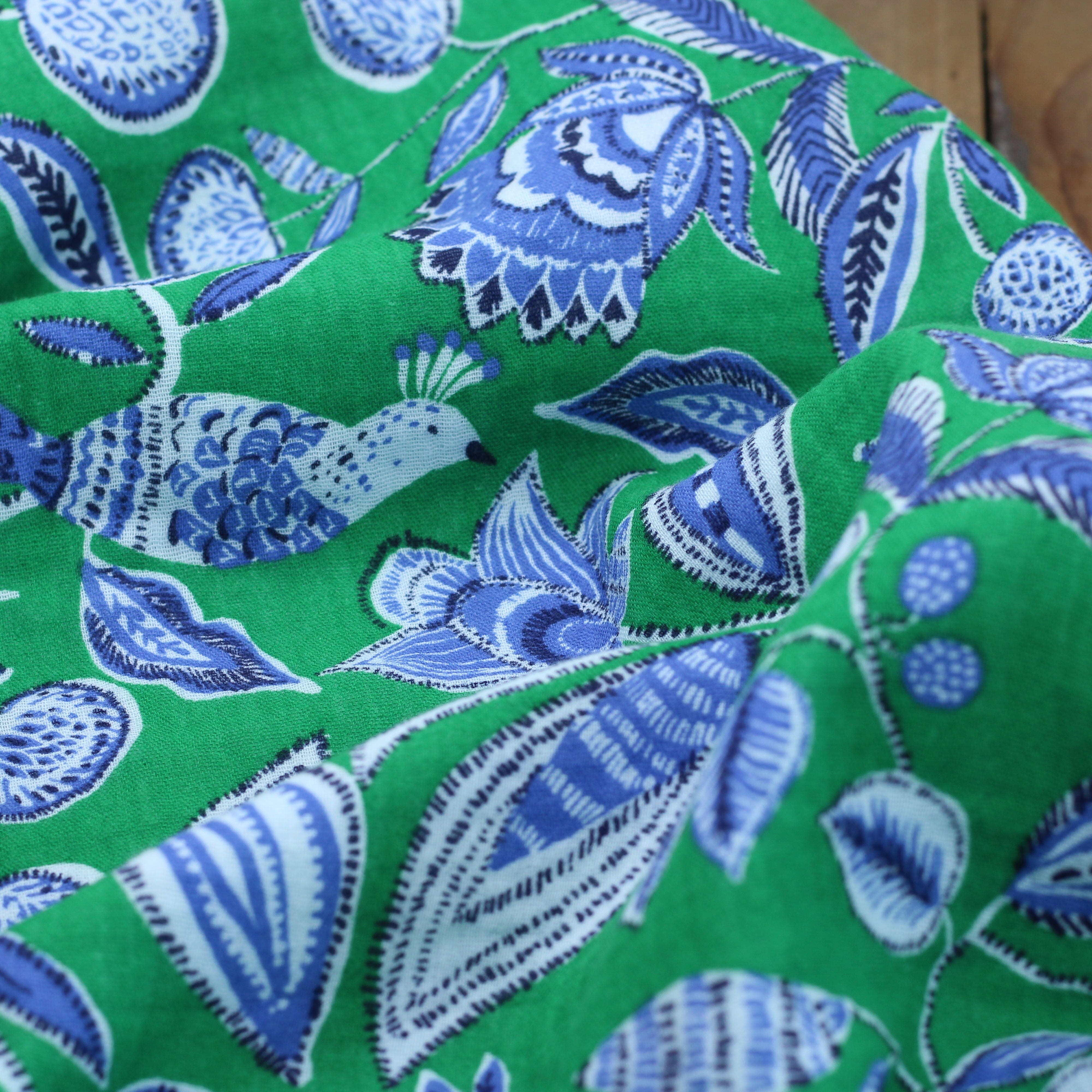 Tissu double Gaze de coton - VAMY - Vert/Bleu (Vendu x10cm) Tissus DOMOTEX | Gaspard et Léonie Tissus en ligne et Mercerie à Toulouse