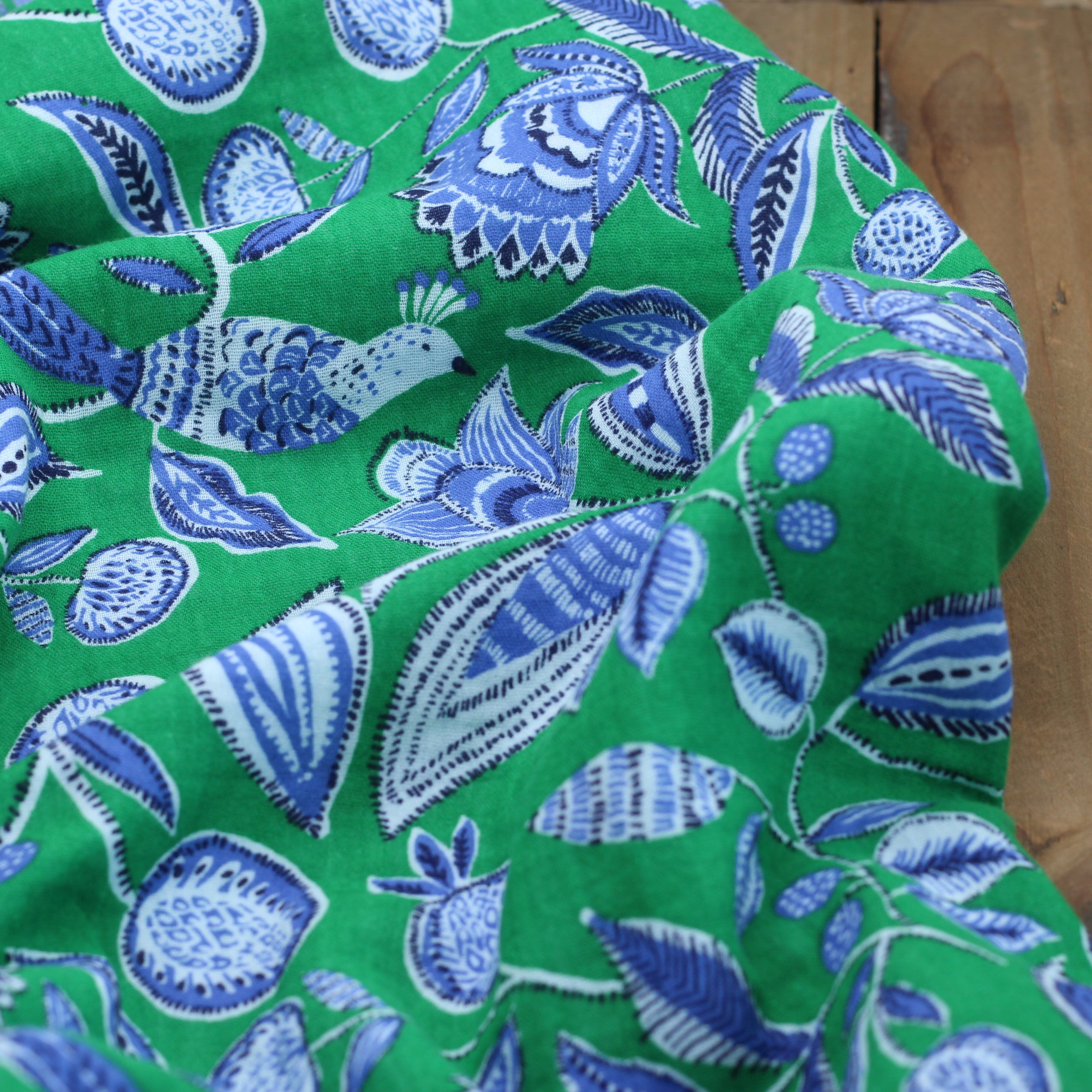 Tissu double Gaze de coton - VAMY - Vert/Bleu (Vendu x10cm) Tissus DOMOTEX | Gaspard et Léonie Tissus en ligne et Mercerie à Toulouse