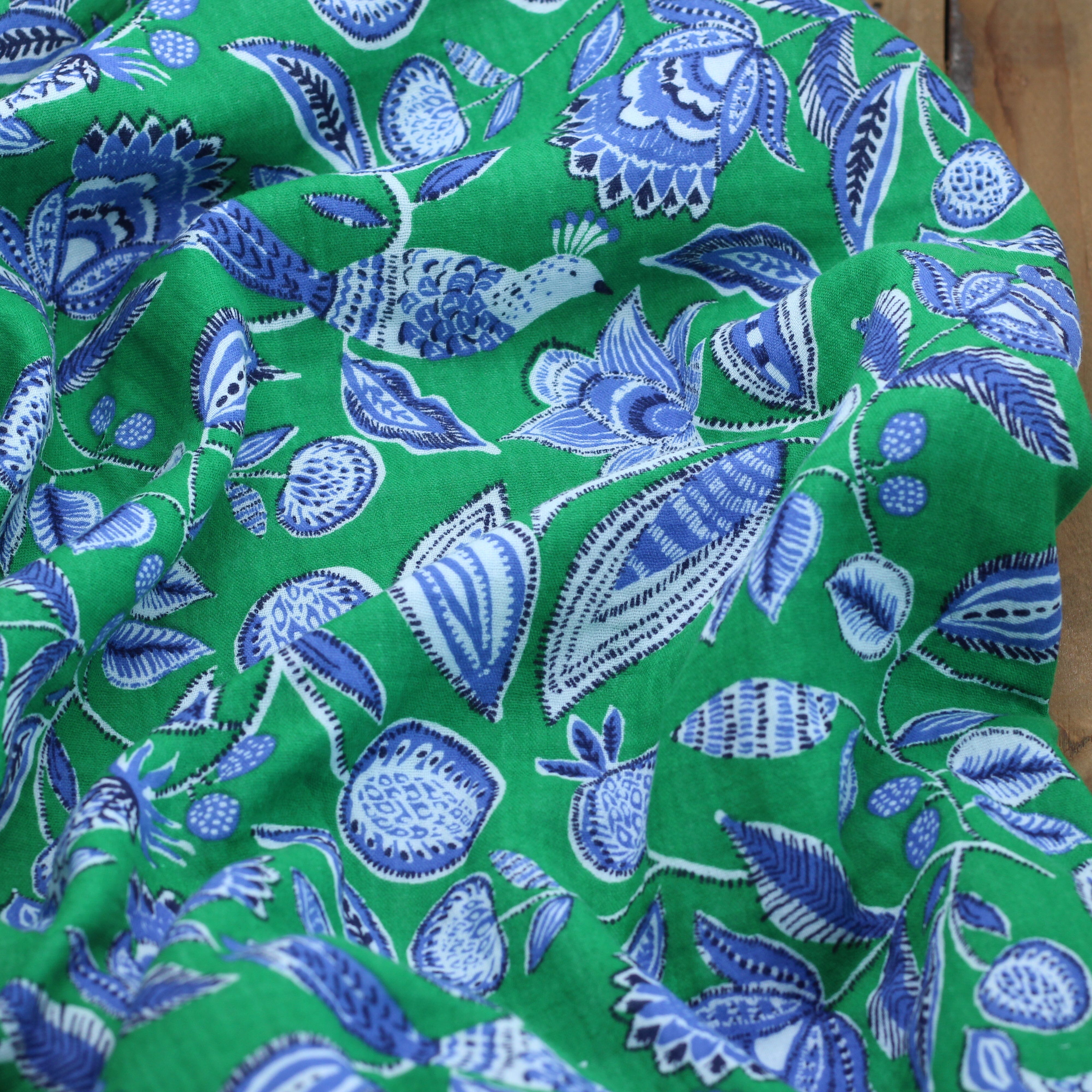 Tissu double Gaze de coton - VAMY - Vert/Bleu (Vendu x10cm) Tissus DOMOTEX | Gaspard et Léonie Tissus en ligne et Mercerie à Toulouse