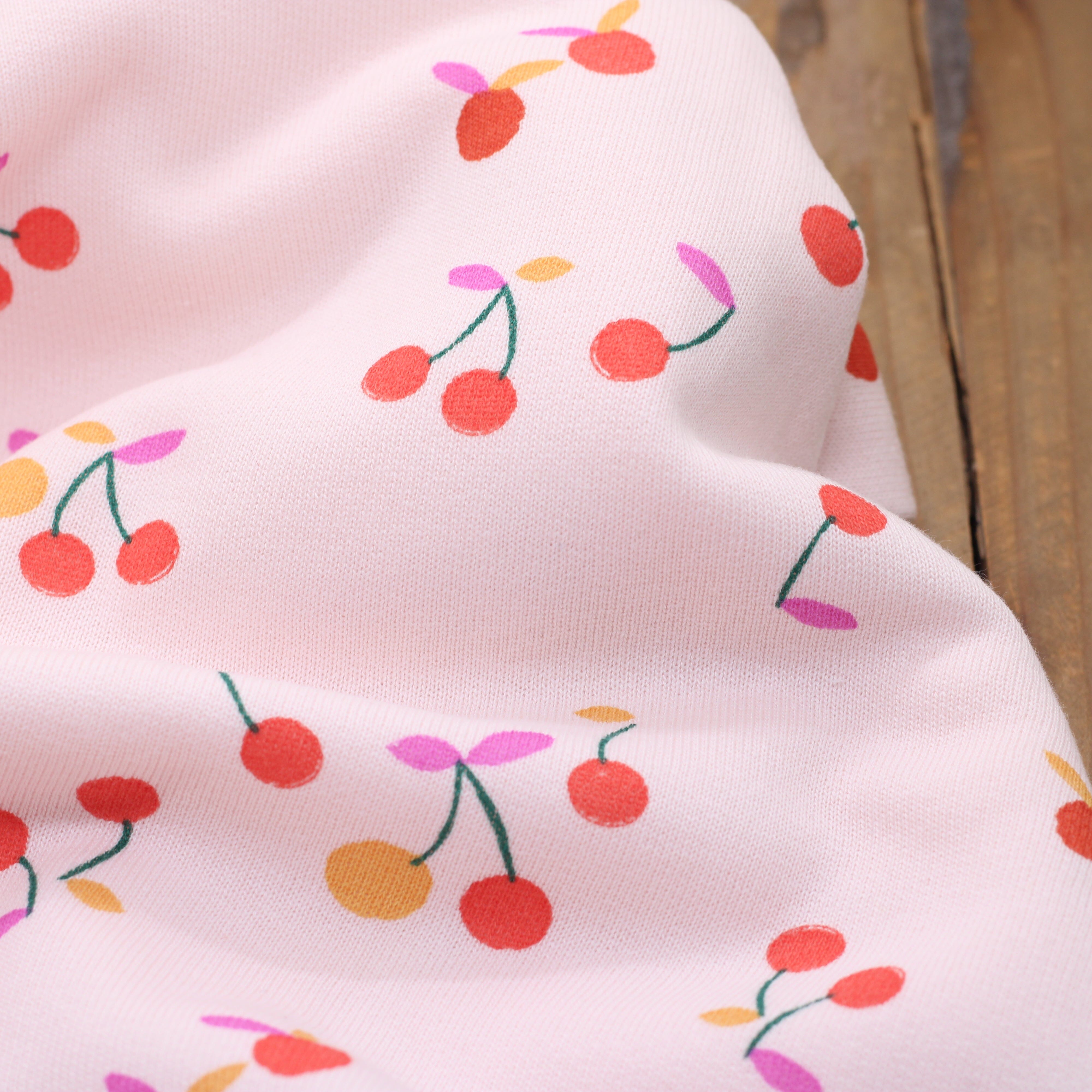 Tissu French Terry - CERISES - Rose blush (Vendu x10cm) Tissus Sélection Gaspard & Léonie | Gaspard et Léonie Tissus en ligne et Mercerie à Toulouse