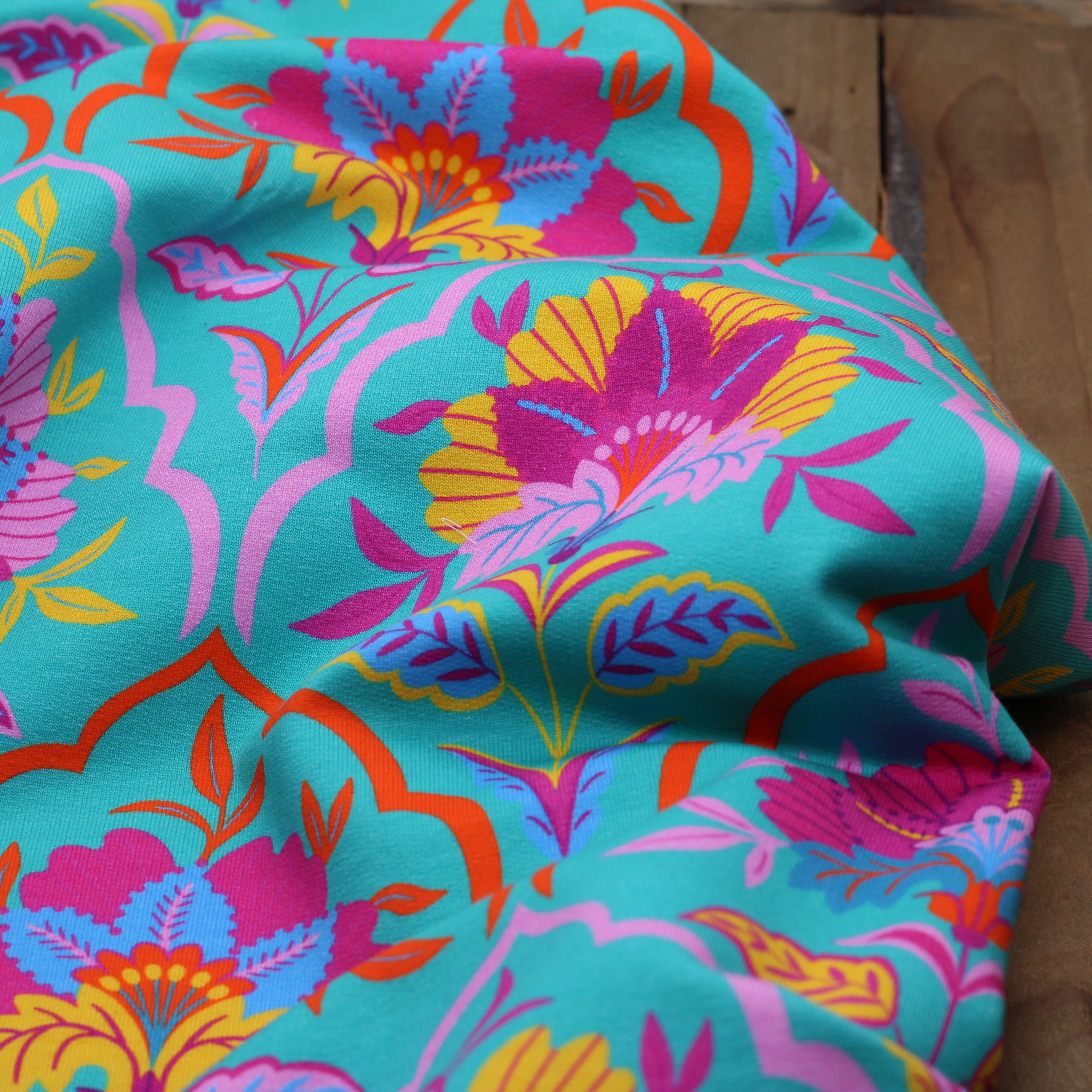 Tissu French Terry - VEGETAL -Turquoise (Vendu x10cm) Tissus Sélection Gaspard & Léonie | Gaspard et Léonie Tissus en ligne et Mercerie à Toulouse