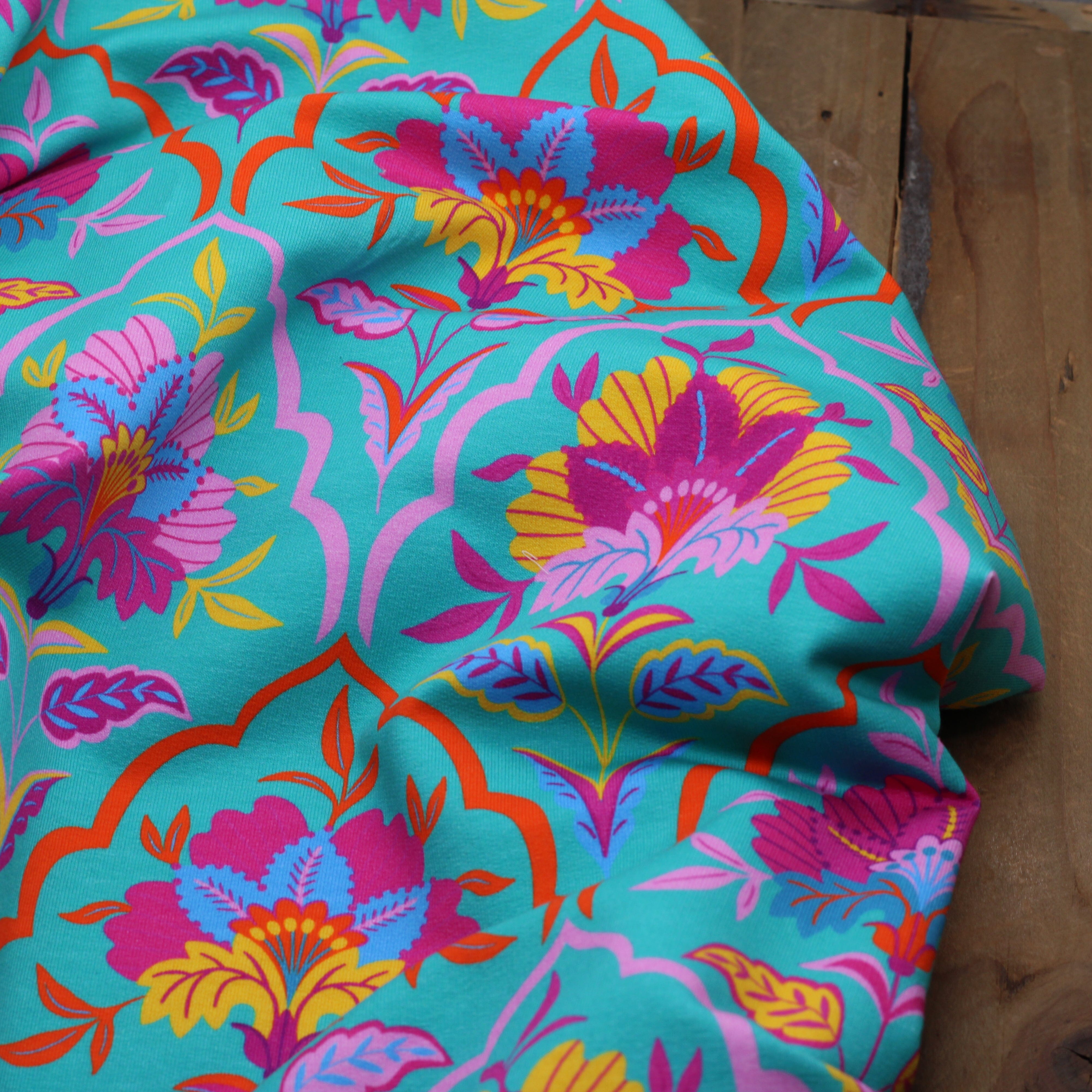 Tissu French Terry - VEGETAL -Turquoise (Vendu x10cm) Tissus Sélection Gaspard & Léonie | Gaspard et Léonie Tissus en ligne et Mercerie à Toulouse