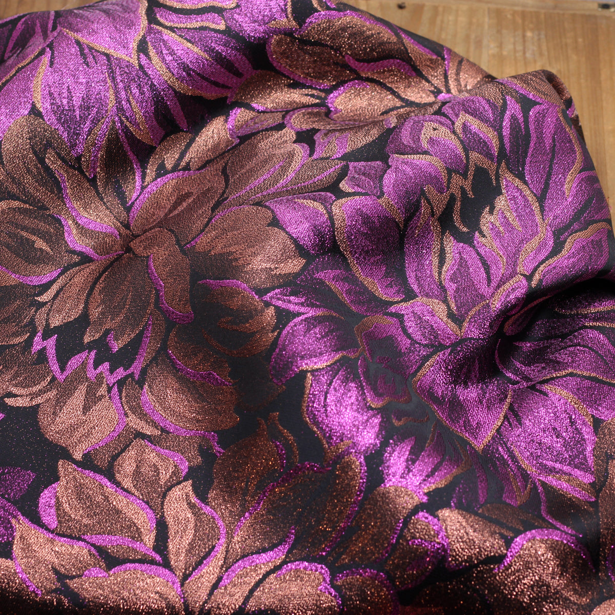 Tissu Jacquard Lurex FLEURI - Violet (Vendu x10cm) Tissus Sélection Gaspard & Léonie | Gaspard et Léonie Tissus en ligne et Mercerie à Toulouse