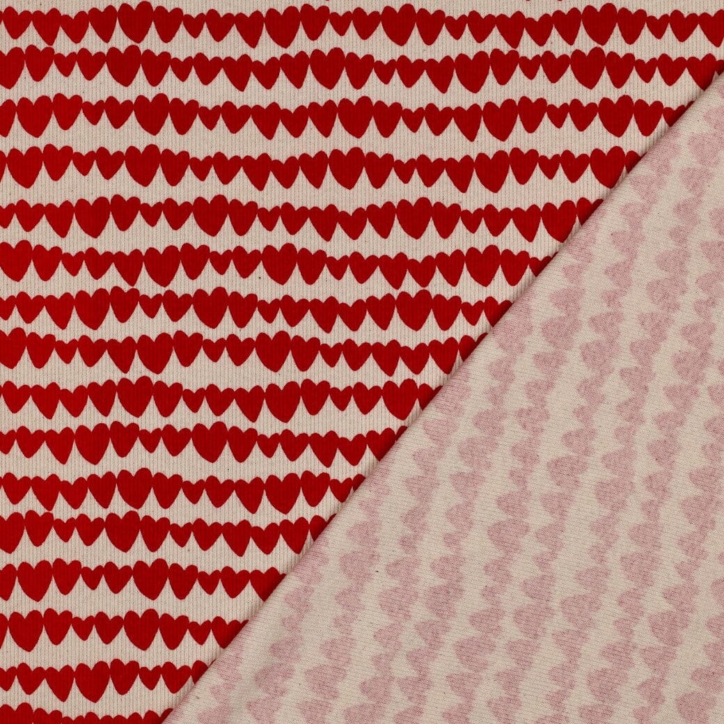 Tissu Jersey cotelé de coton BIO - Coeurs - Ecru - POPPY DESIGNED (Vendu x10cm) Tissus POPPY Designed For You | Gaspard et Léonie Tissus en ligne et Mercerie à Toulouse
