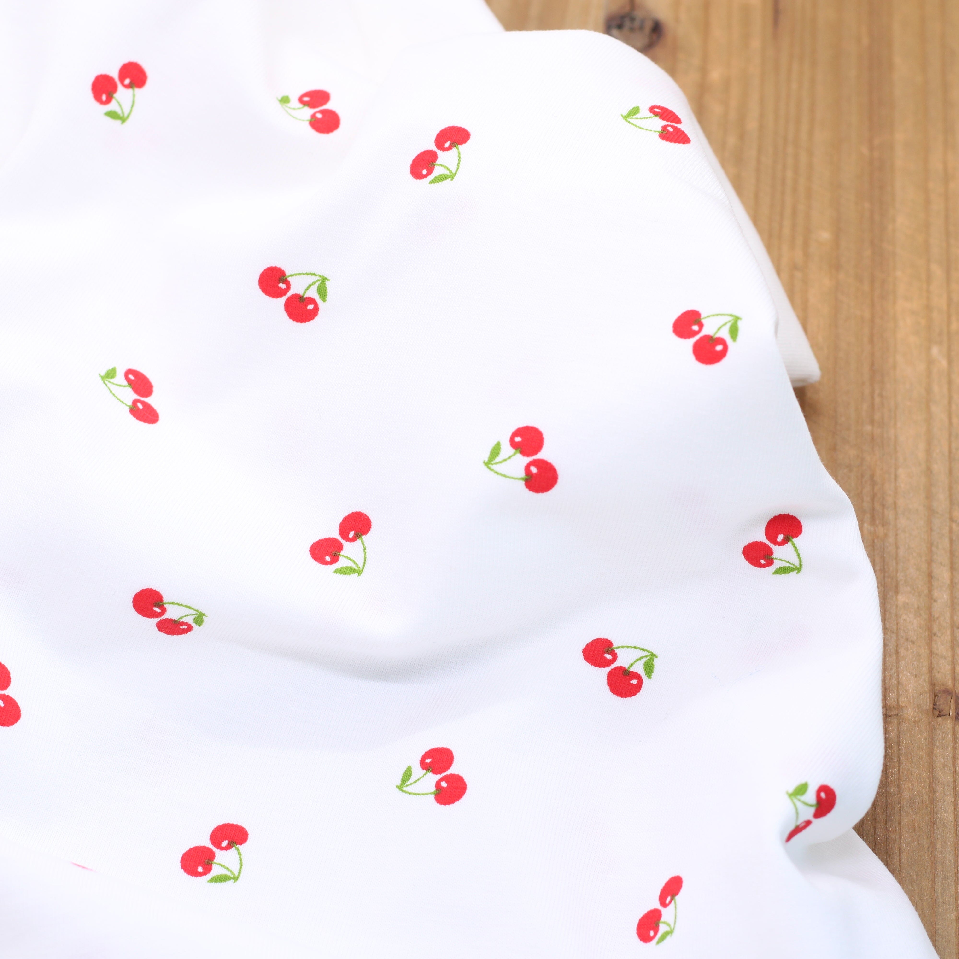 Tissu Jersey de coton - CERISES - Rouge/Blanc (vendu x10cm) Tissus Sélection Gaspard & Léonie | Gaspard et Léonie Tissus en ligne et Mercerie à Toulouse
