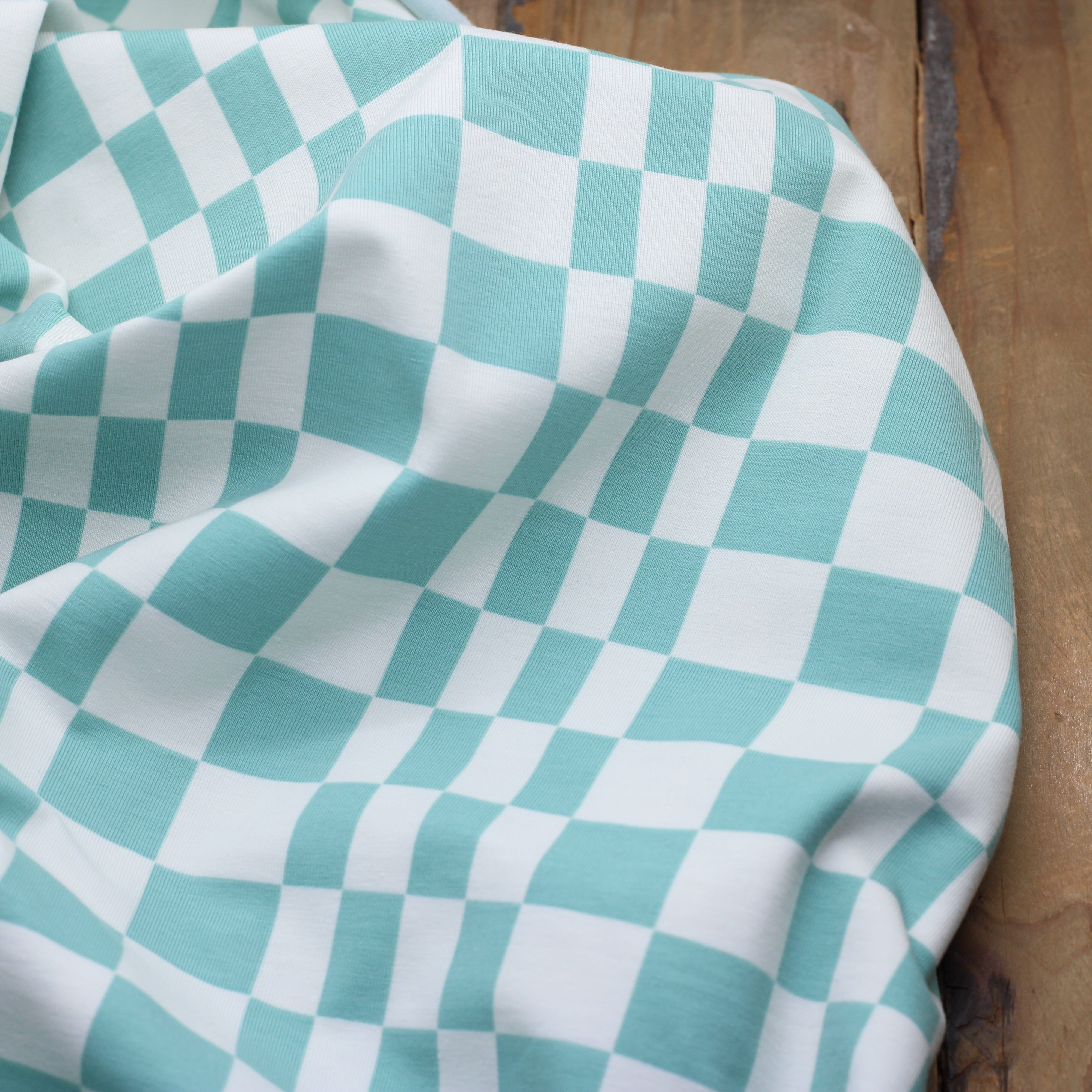 Tissu Jersey de coton - DAMIER - Blanc cassé/menthe - POPPY DESIGNED (Vendu x10cm) Tissus POPPY Designed For You | Gaspard et Léonie Tissus en ligne et Mercerie à Toulouse