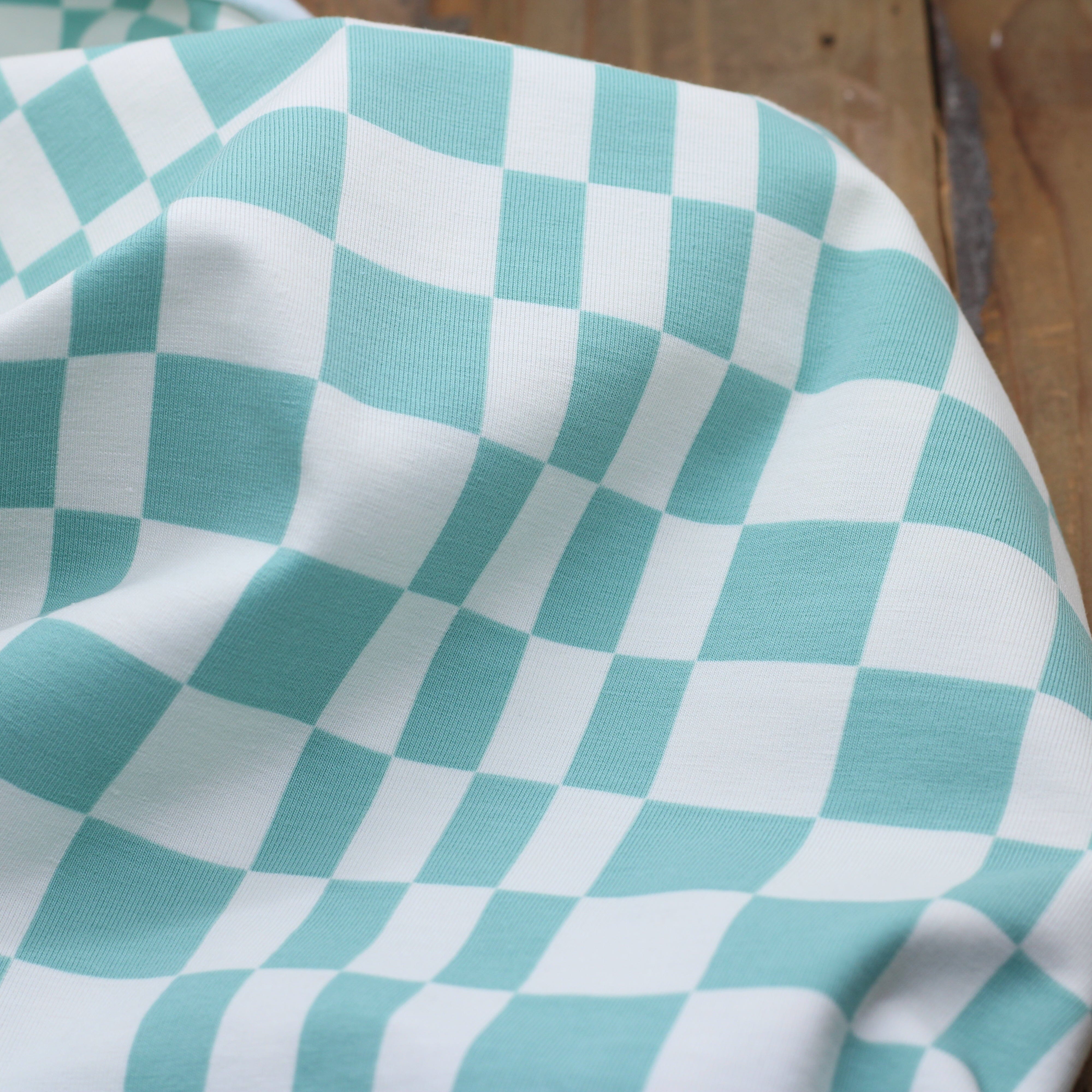 Tissu Jersey de coton - DAMIER - Blanc cassé/menthe - POPPY DESIGNED (Vendu x10cm) Tissus POPPY Designed For You | Gaspard et Léonie Tissus en ligne et Mercerie à Toulouse